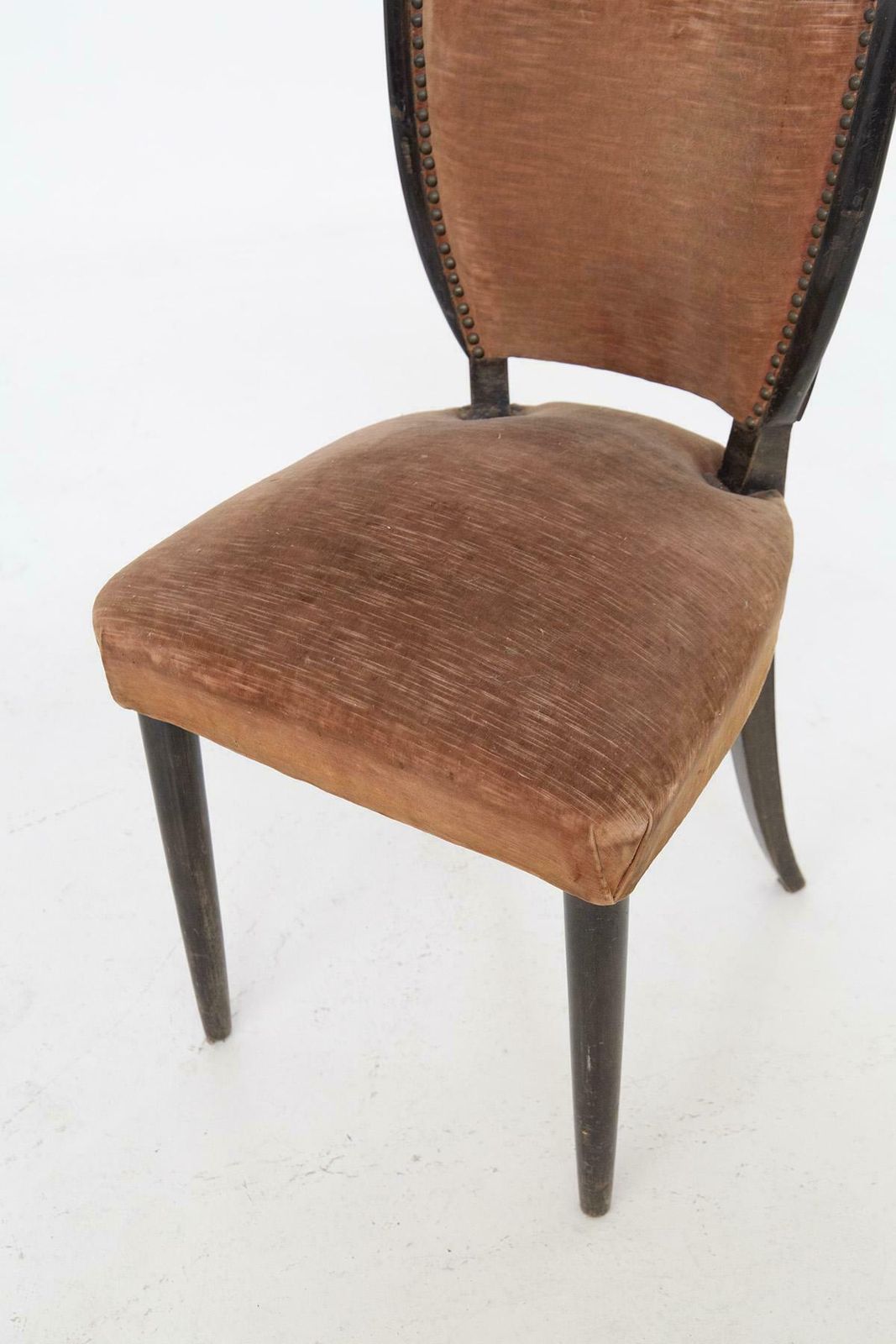 Melchiorre Bega Italian Wooden Chairs With Studs And Orange Velvet photo vinterior
