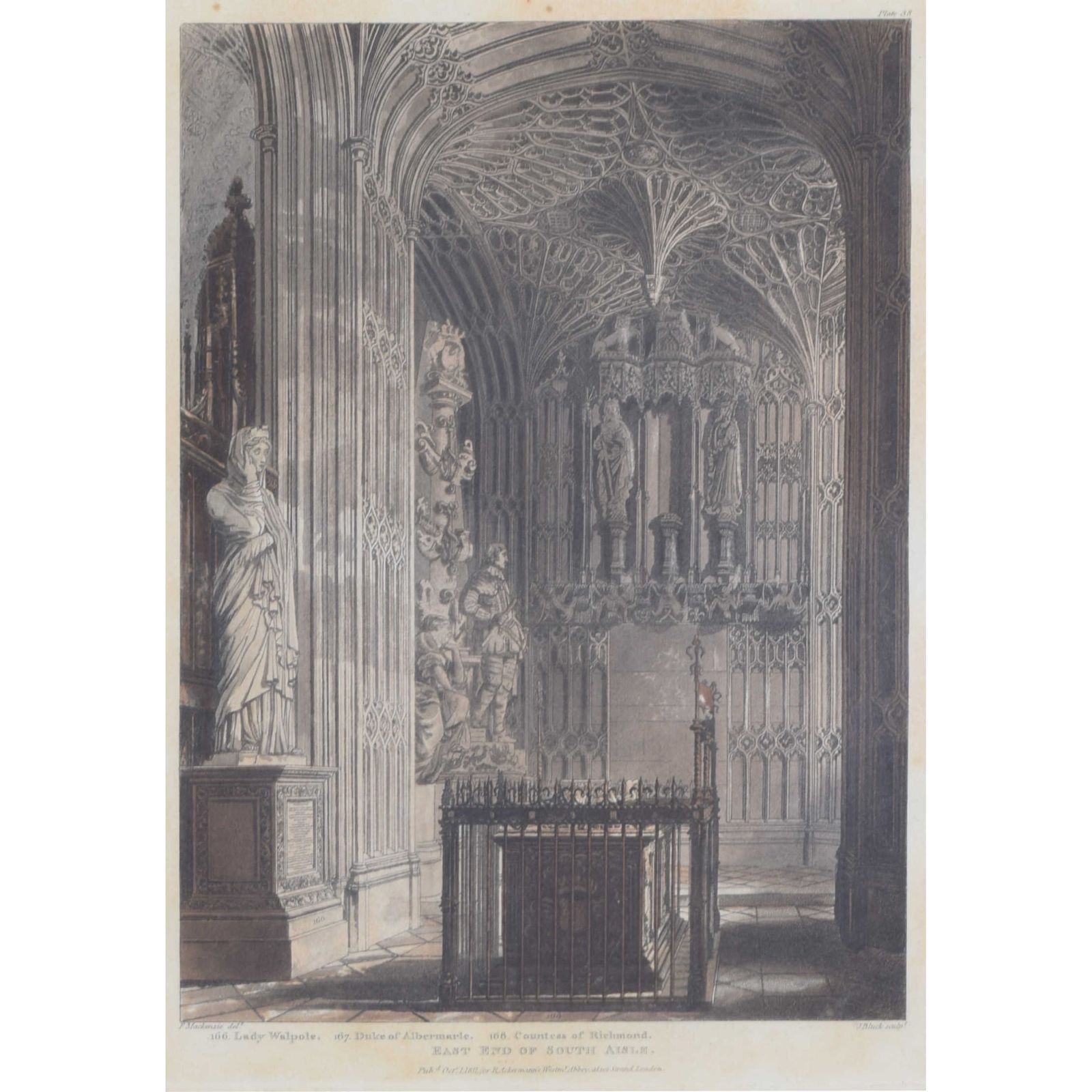 J Black (Early 19th Century) After Frederick Mackenzie (1788 – 1854) East End Of South Aisle, Westminster Abbey (1812)