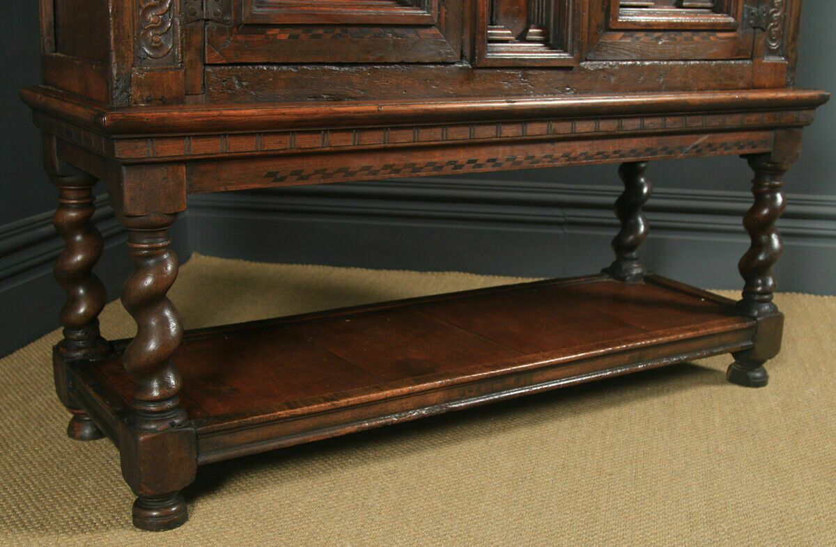 Antique English 17th Century Oak Inlaid Cupboard On Stand (Circa 1675 photo vinterior