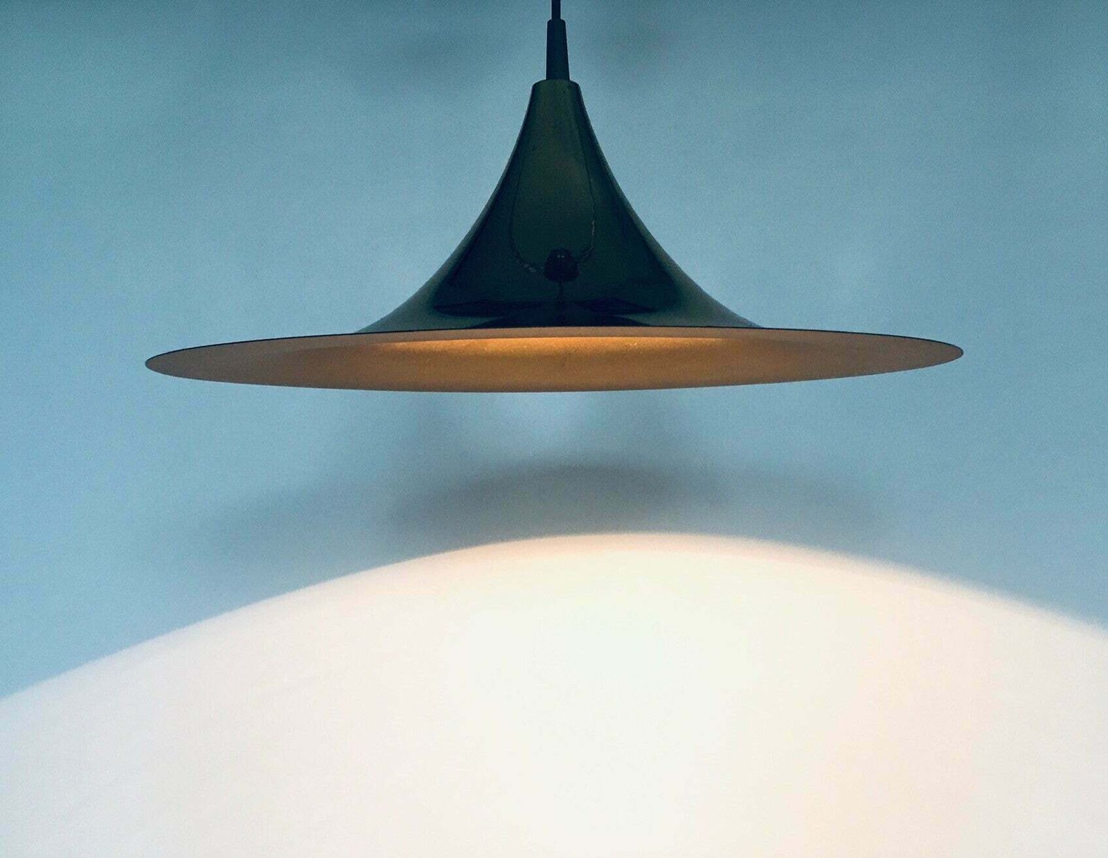 Postmodern Design Semi Or Witch Hat Gold Pendant Lamp, 1980's photo vintage