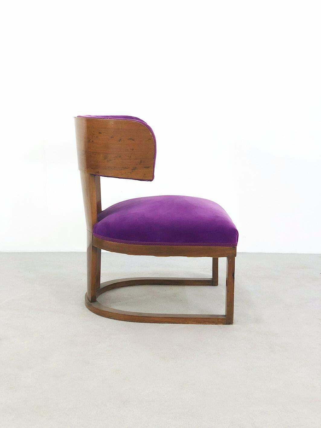 Rare Italian Art Deco Armchair By Ernesto Lapadula In Purple Velvet photo 6513.0