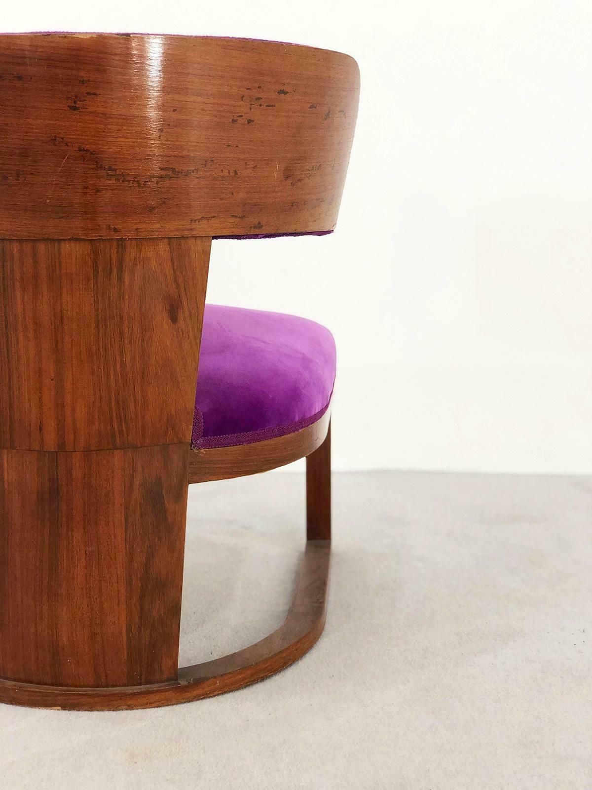 Rare Italian Art Deco Armchair By Ernesto Lapadula In Purple Velvet photo vinterior