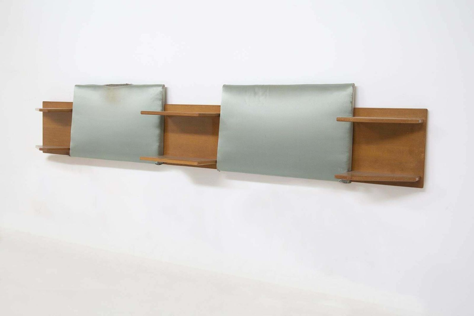 Vintage Headboard Of Two Single Beds In Wood And Fabric photo Furniture