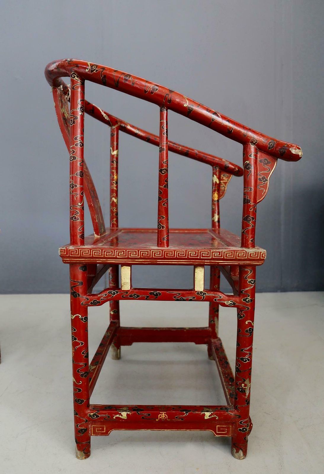 photo vinterior Pair Of Chinese Chair In Lacquered Red Wood Of 18th Century