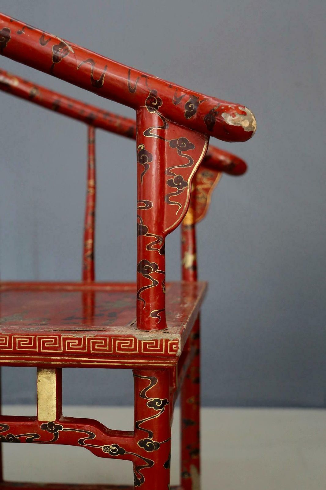 photo buy Pair Of Chinese Chair In Lacquered Red Wood Of 18th Century