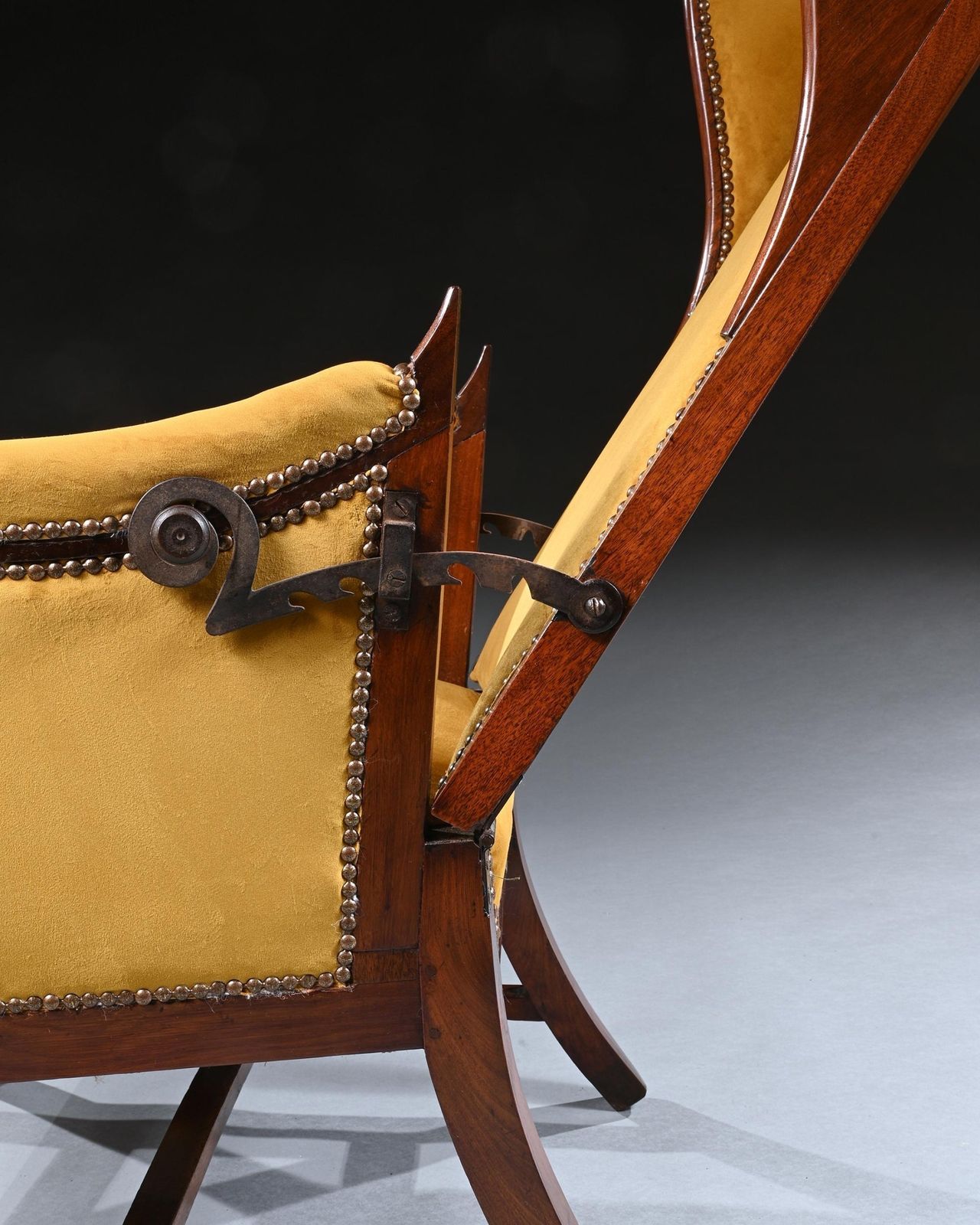 French Empire Mahogany Reclining Wing Back Armchair photo vintage