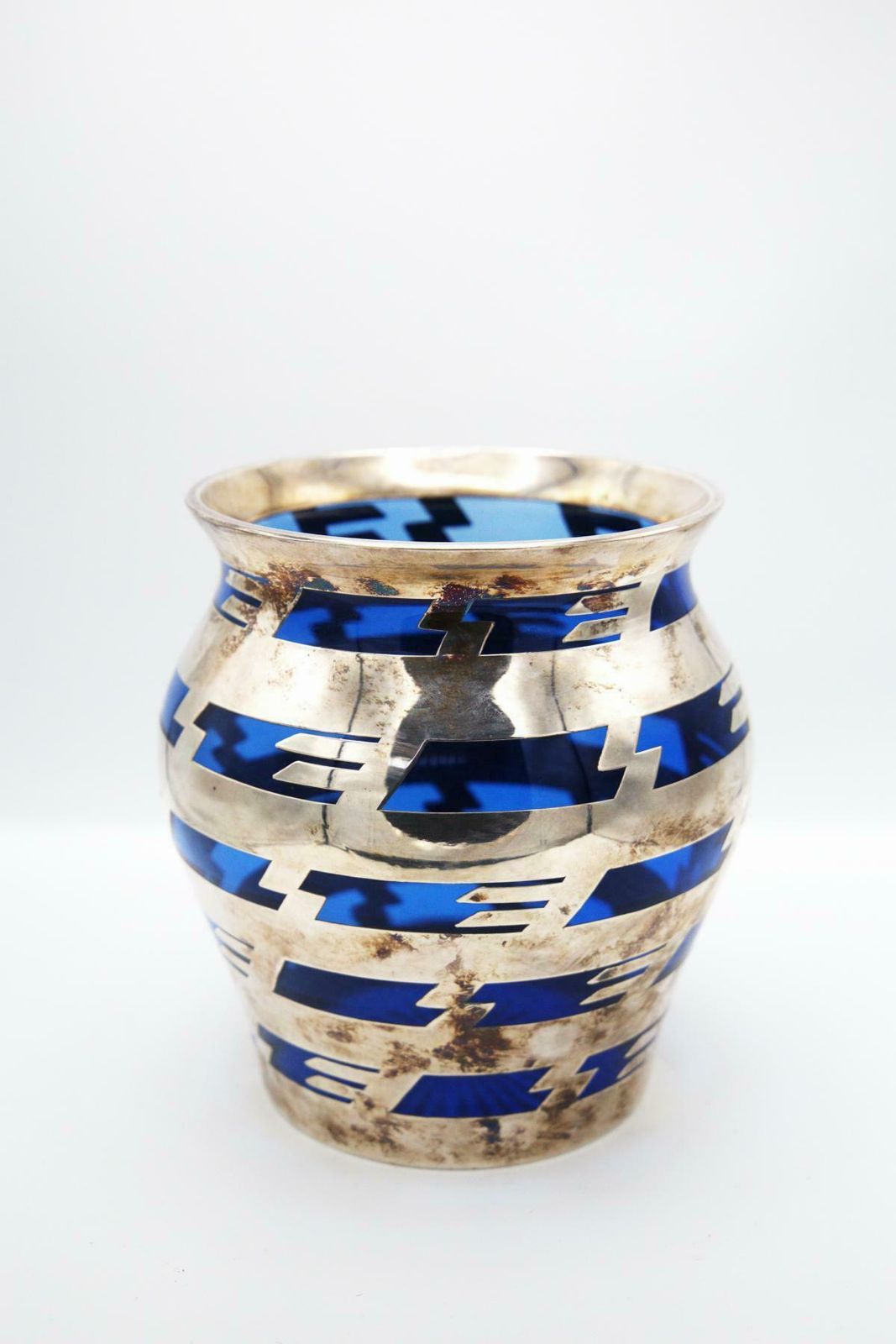 Vintage Vase In Blue Glass And Silver Metal photo 1954.0
