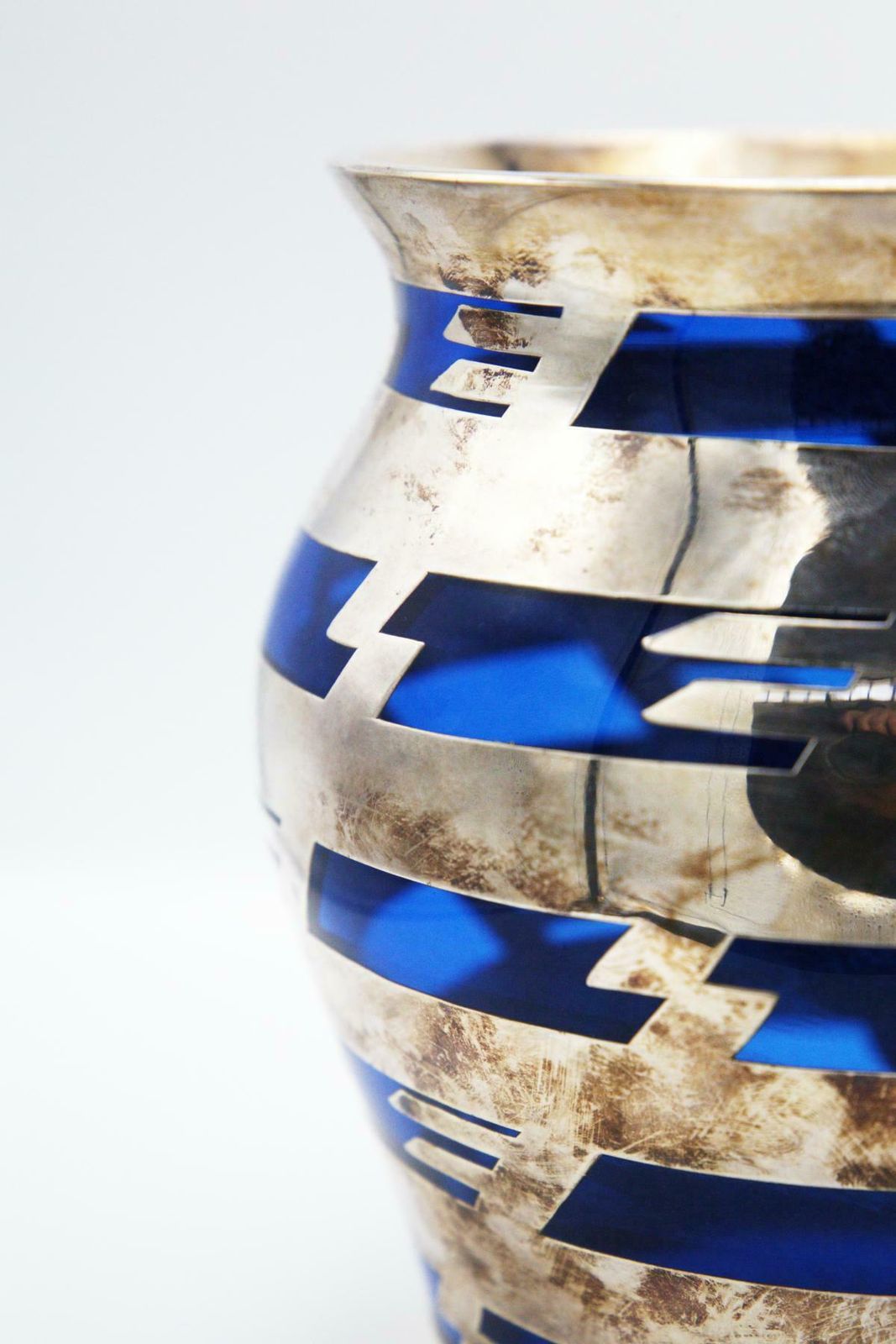 photo for sale Vintage Vase In Blue Glass And Silver Metal