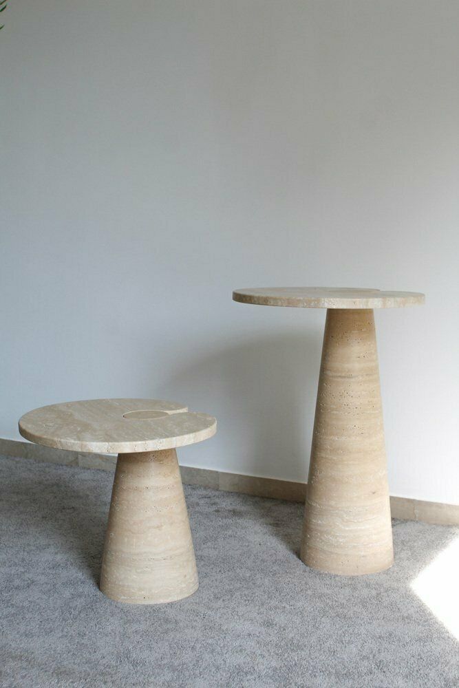 Italian Tables In Travertine By Angelo Mangiarotti 1970s Set Of 2 photo vintage