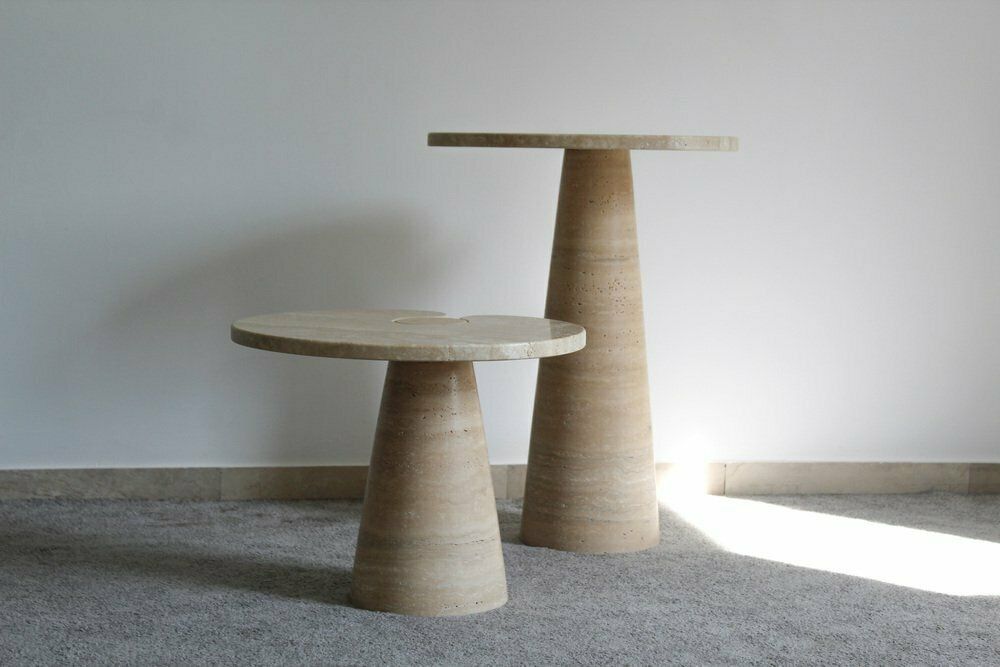 photo furniture Italian Tables In Travertine By Angelo Mangiarotti 1970s Set Of 2