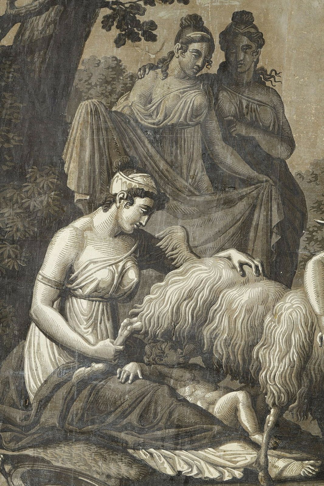 Wallpaper "Zeus Fed By The Goat Amalthée", Empire Period photo furniture