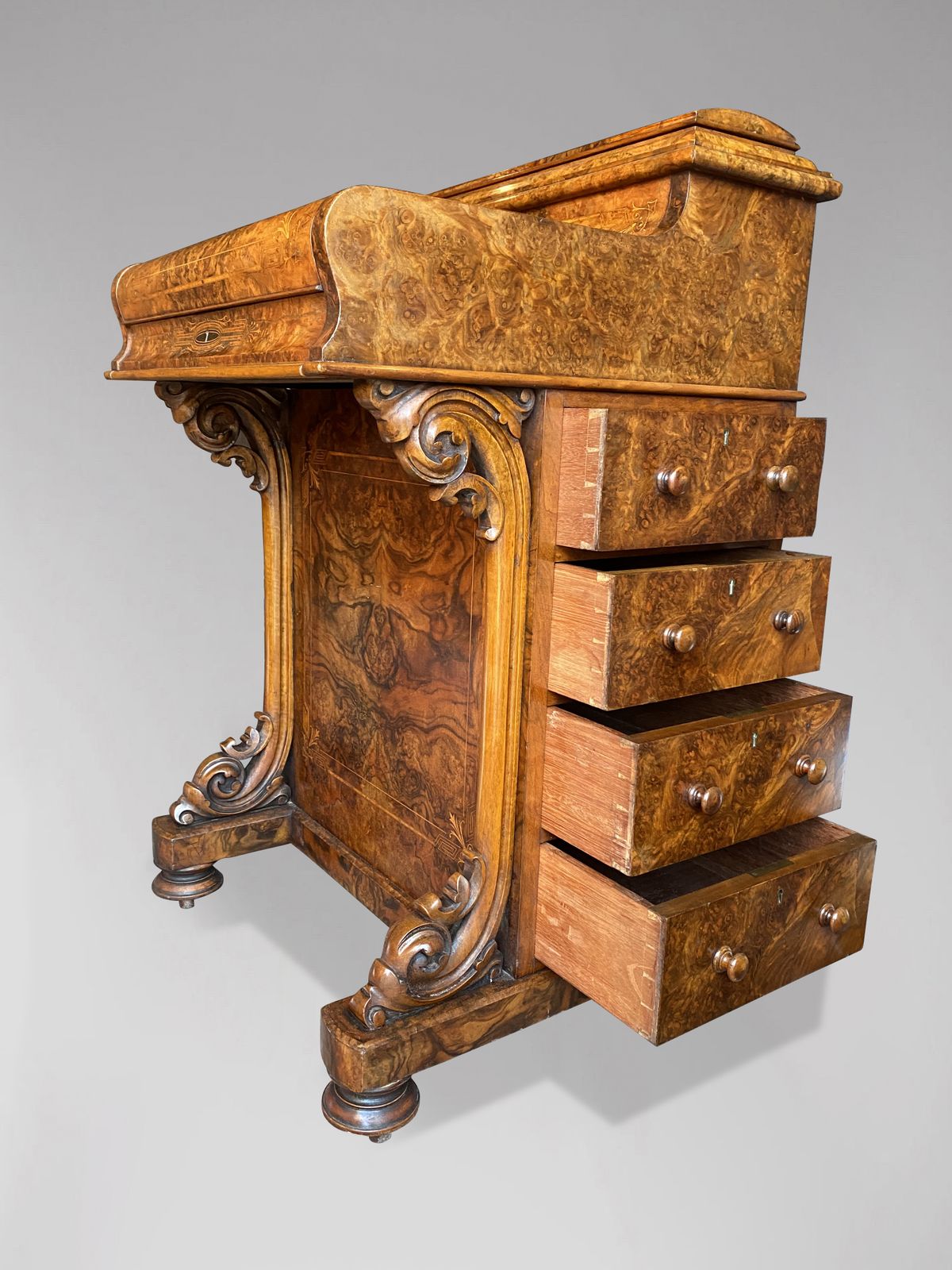 Stunning 19th Century Burr Walnut Davenport Desk photo Furniture