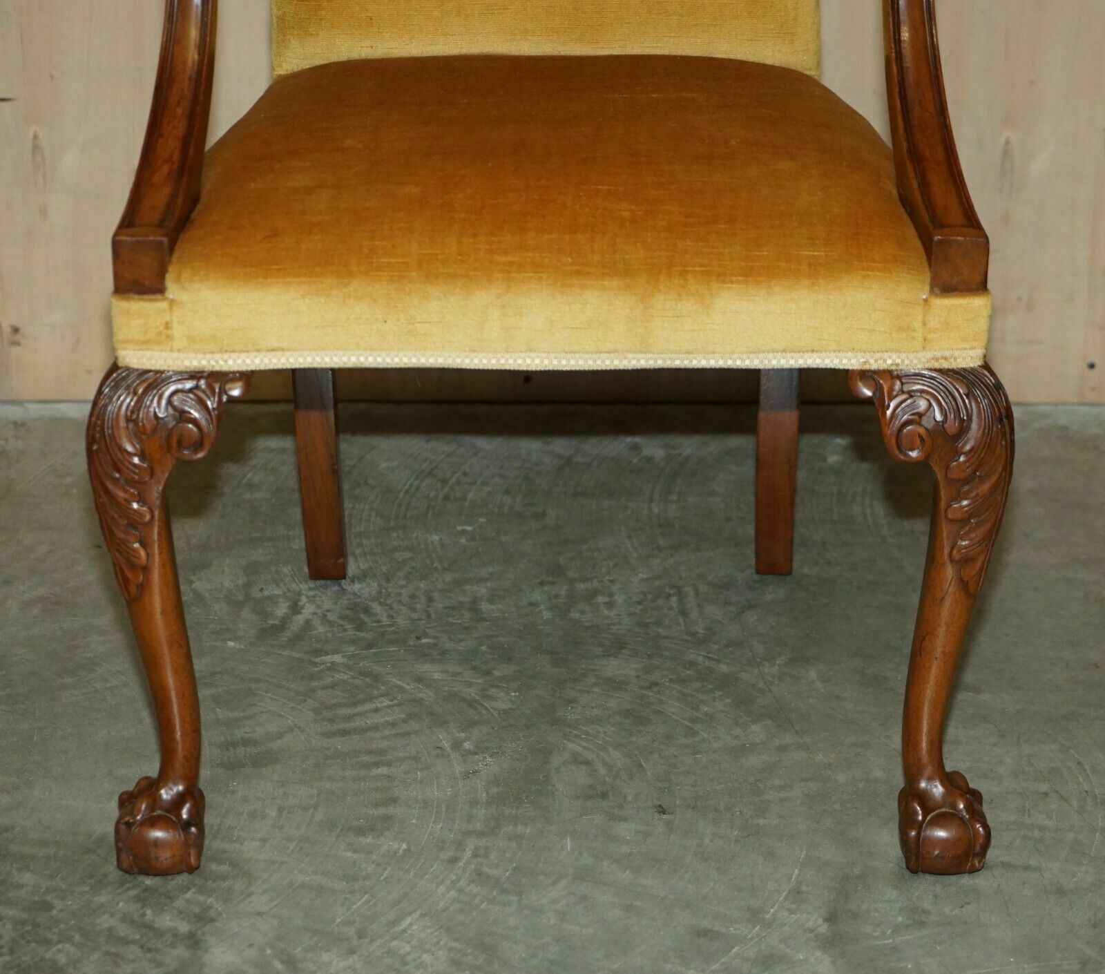 Fine Set Of Six Solid Hand Carved Walnut Claw & Ball Feet Art Deco Dining Chairs photo 2750.0
