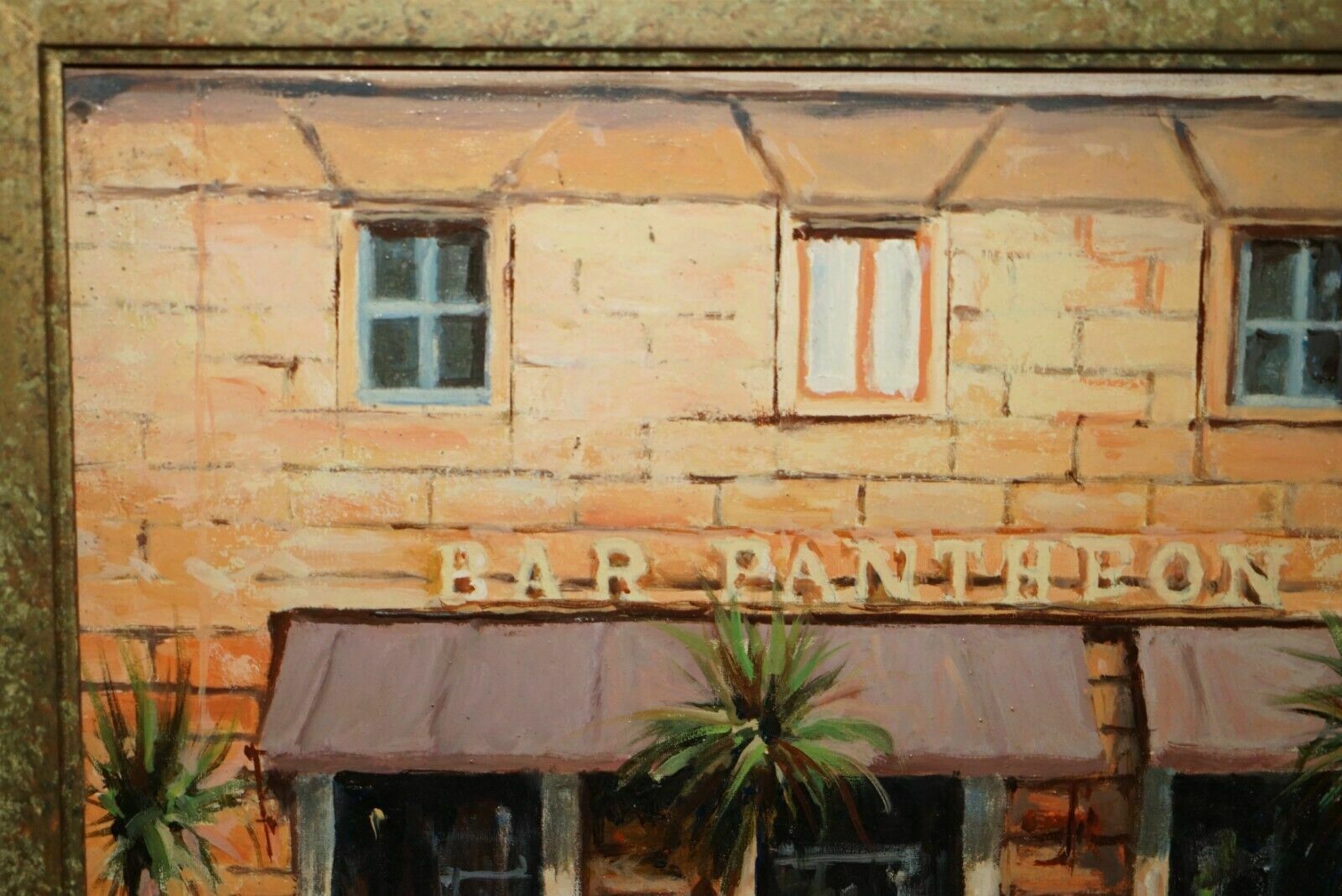 Art F.Labatino Signed Bar Pantheon Pizza Della Rotonda Oil Painting In Lovely Frame photo