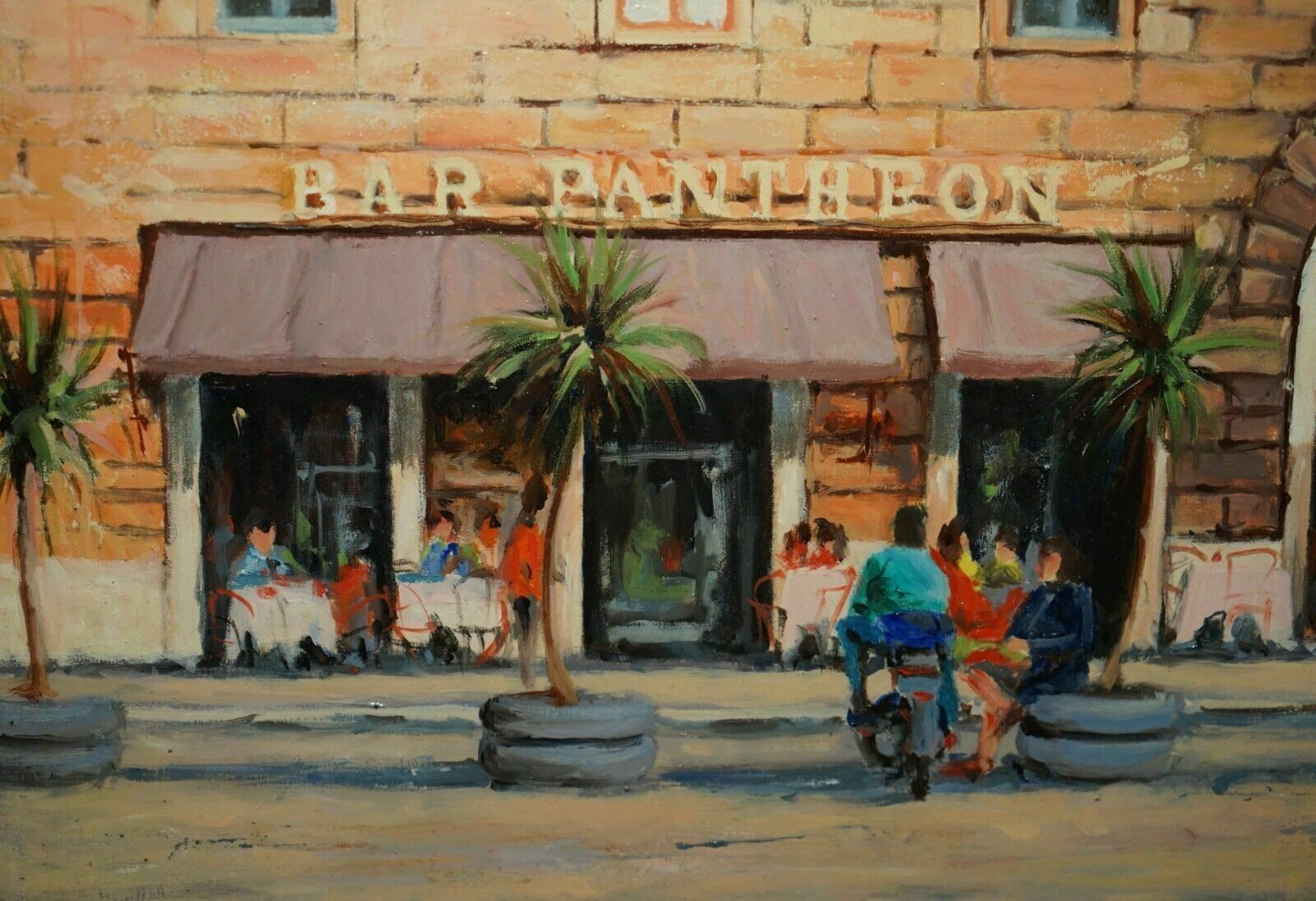 1950.0 F.Labatino Signed Bar Pantheon Pizza Della Rotonda Oil Painting In Lovely Frame photo