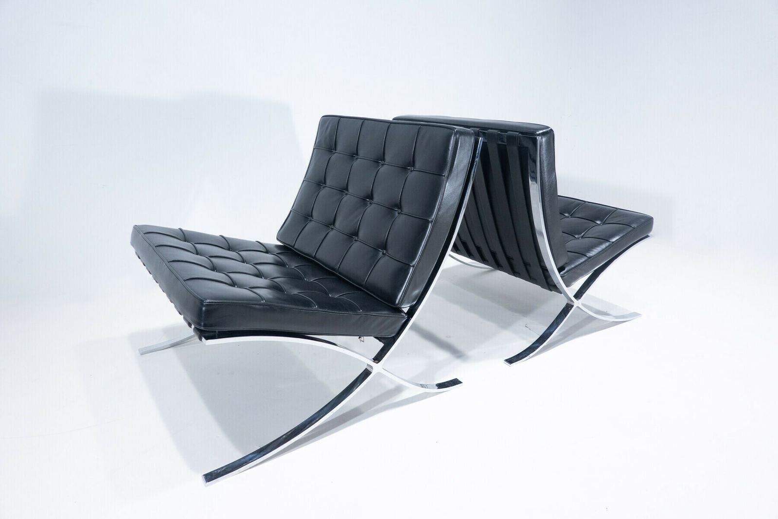 Pair Of Black Leather "Barcelona" Chairs By Mies Van Der Rohe For Knoll photo furniture