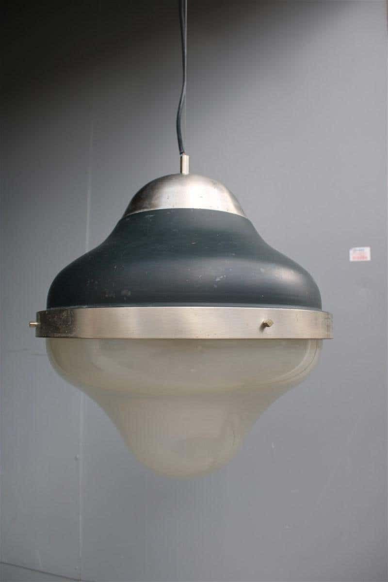 photo for sale Mid Century Italian Ceiling Lamp Oluce Style Ostuni 1960s Black Glass Murano