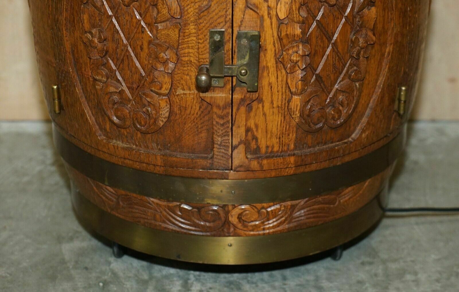 Pair Of Antique Carved Side Table Sized Barrels Made Into Bars / Drinks Holders photo buy