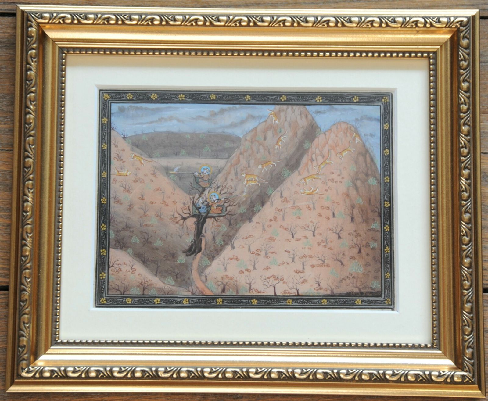 Vintage Pair Of Framed Indian Miniature Paintings In Rajasthani Mughal Style photo vintage