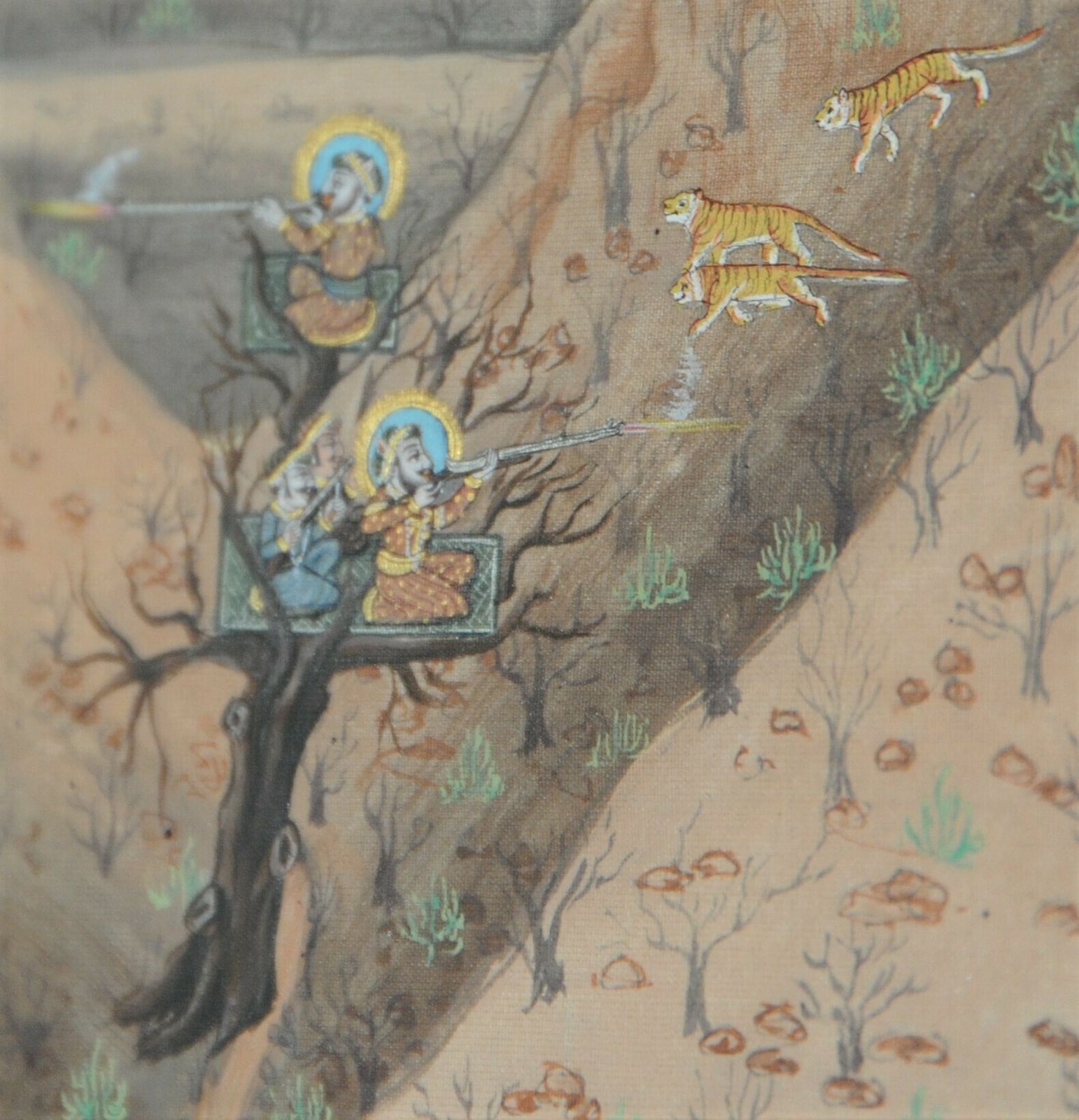 Art Vintage Pair Of Framed Indian Miniature Paintings In Rajasthani Mughal Style photo