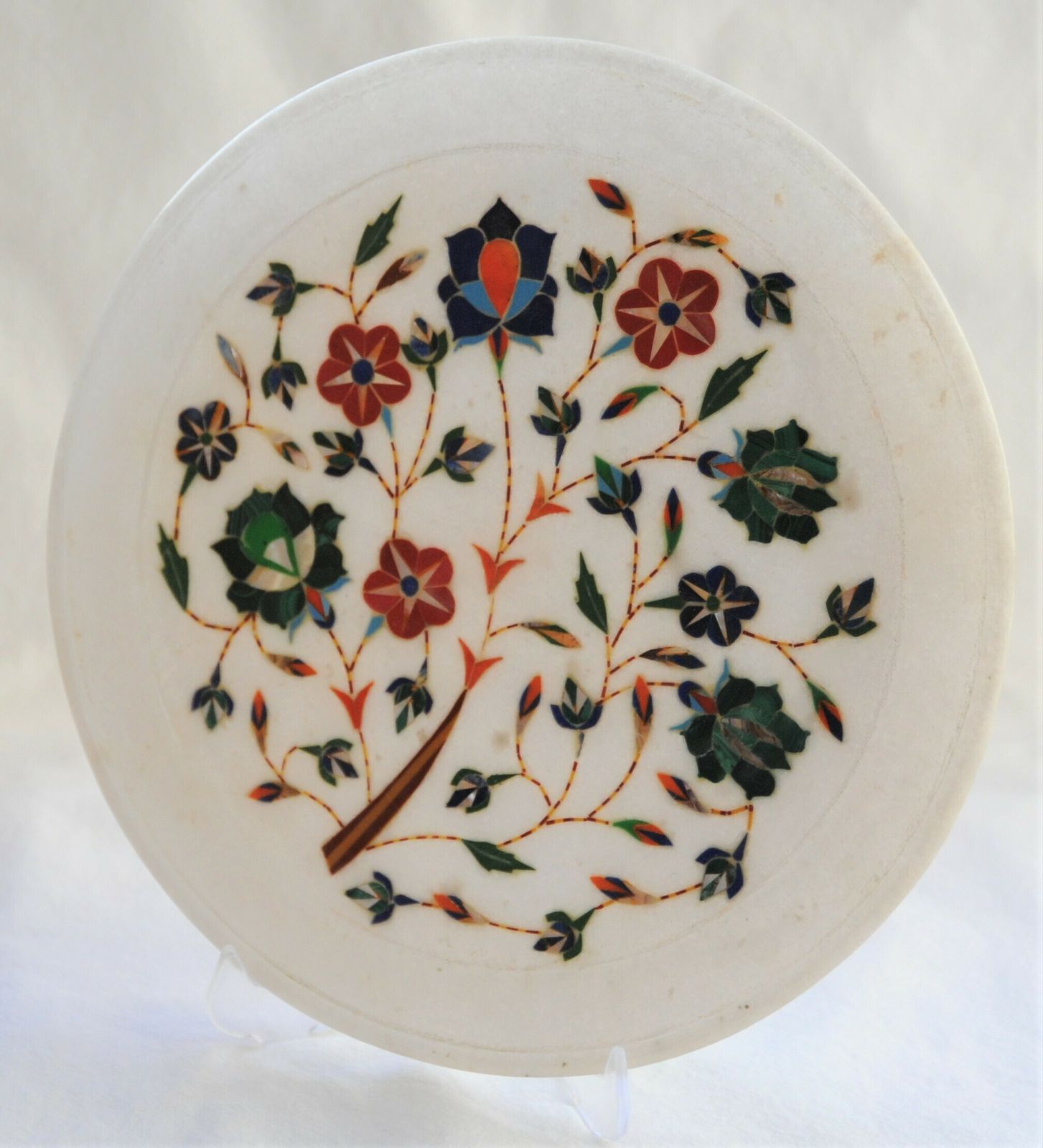 Vintage Indian Marble Plate With Precious Stone And Mother Of Pearl Inlay photo 160.0