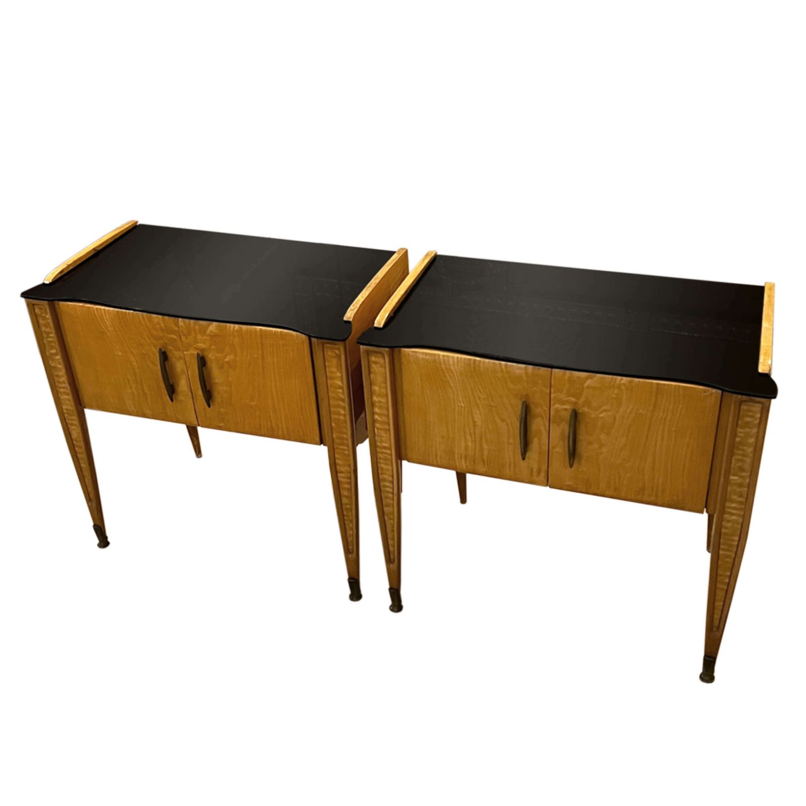 Pair Of Italian 1950s Nightstands With Black Glass Tops photo furniture