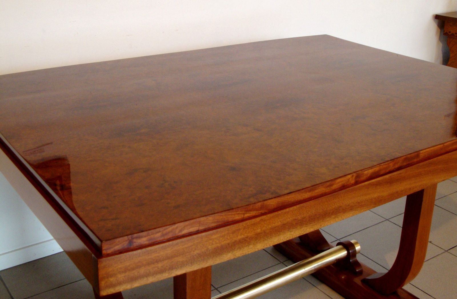 A French Mahogany, Ambonia And Brass Dining Table photo Furniture
