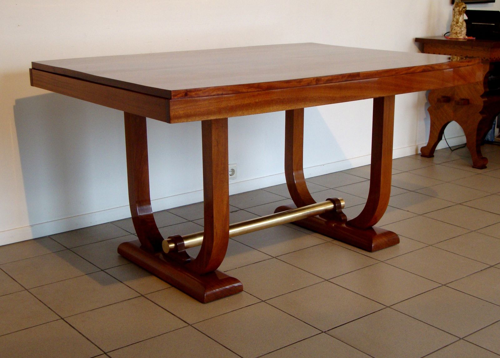 A French Mahogany, Ambonia And Brass Dining Table photo furniture