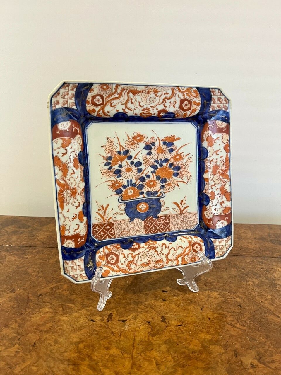 Quality Antique Hand Painted Japanese Large Imari Square Plate photo for sale