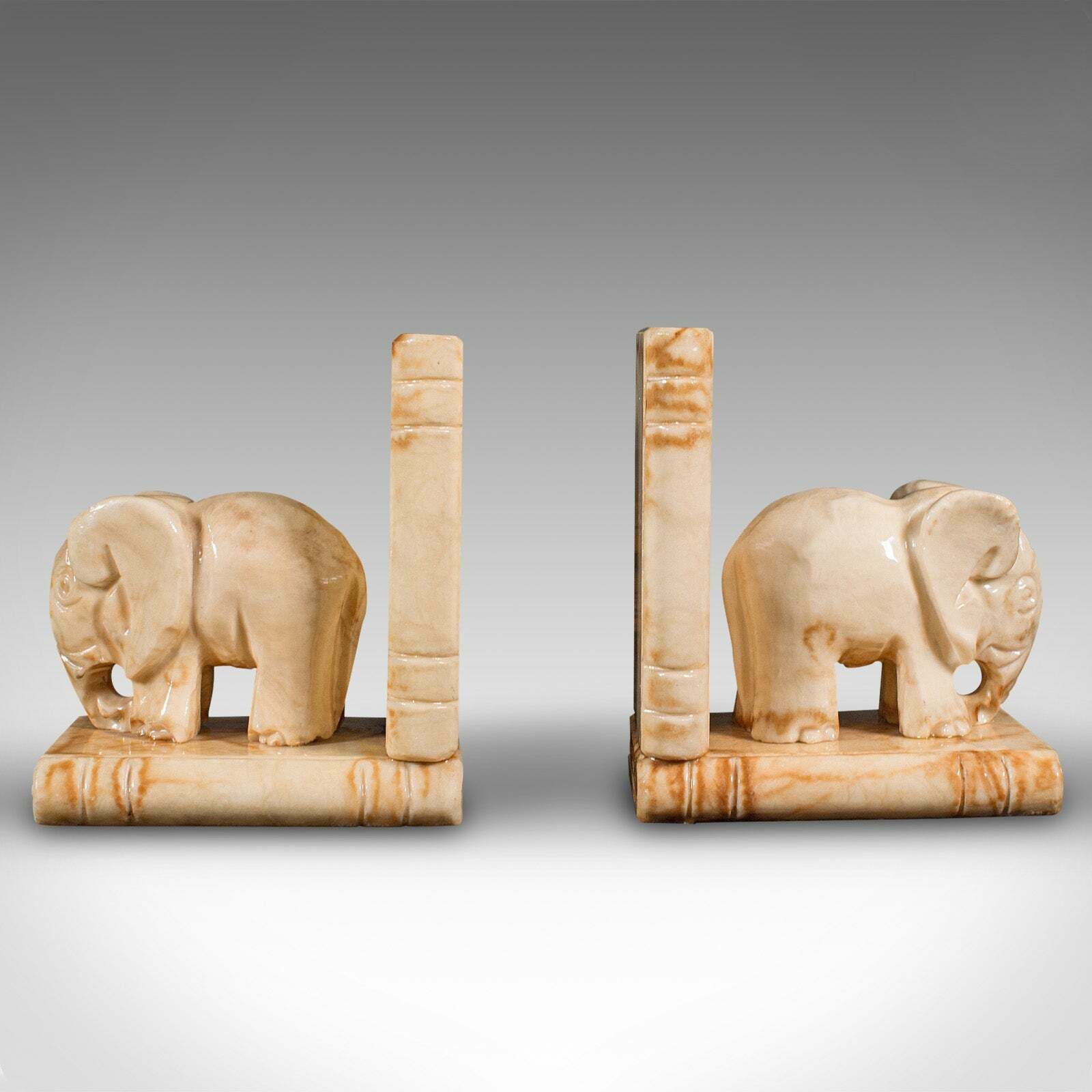 Pair Of Antique Elephant Bookends, African, Milk Onyx, Book Rest, Victorian photo furniture