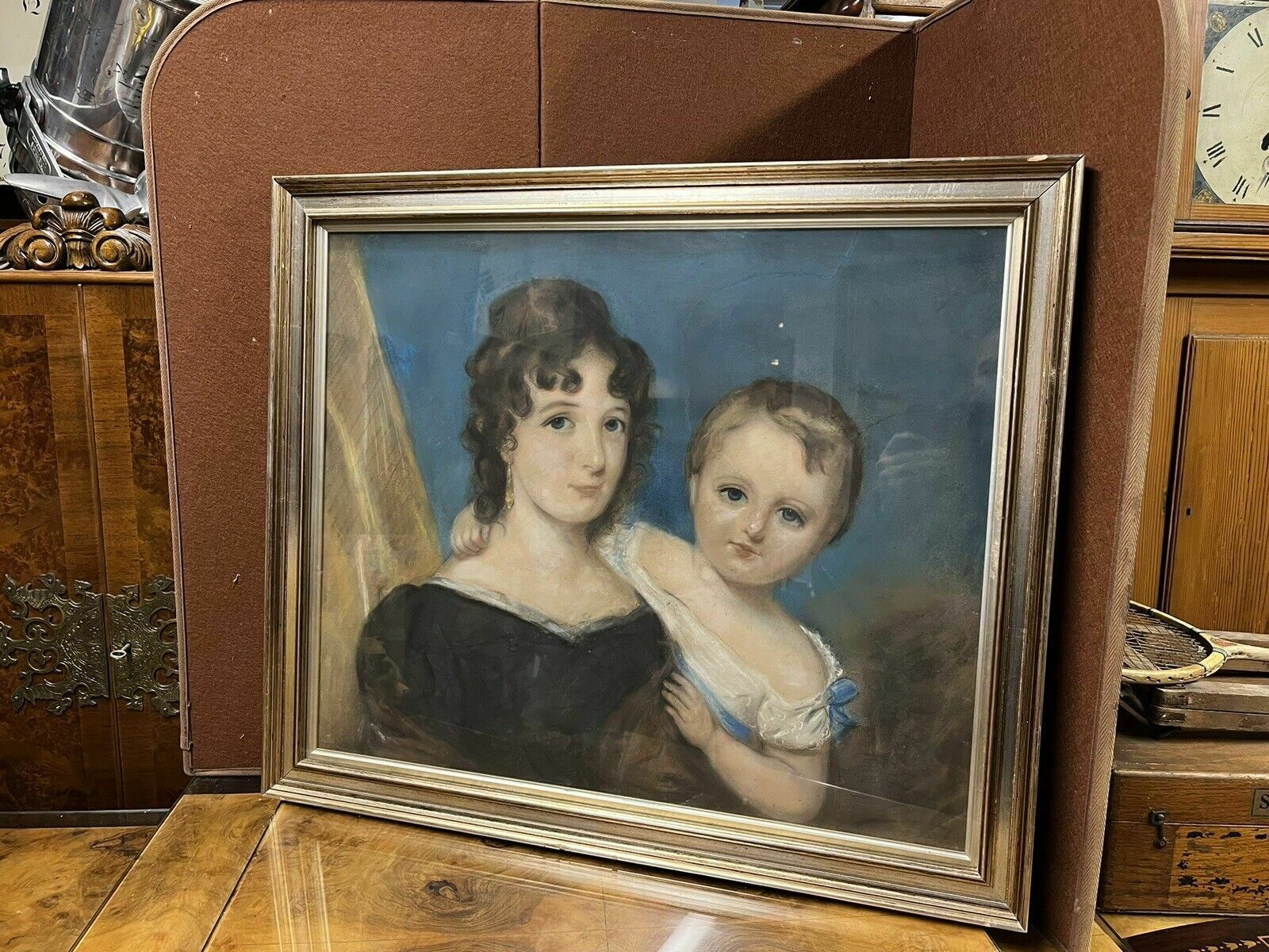 Portrait Chalk Painting Of A Mother And Child, Extremely Well Drawn photo for sale