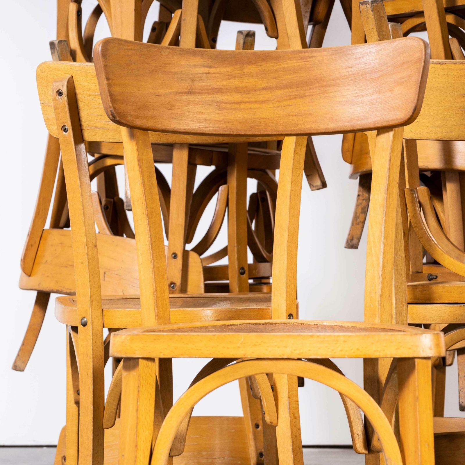 1950’s French Baumann Blonde Kick Leg Bentwood Dining Chairs – Various Quantities Available photo for sale