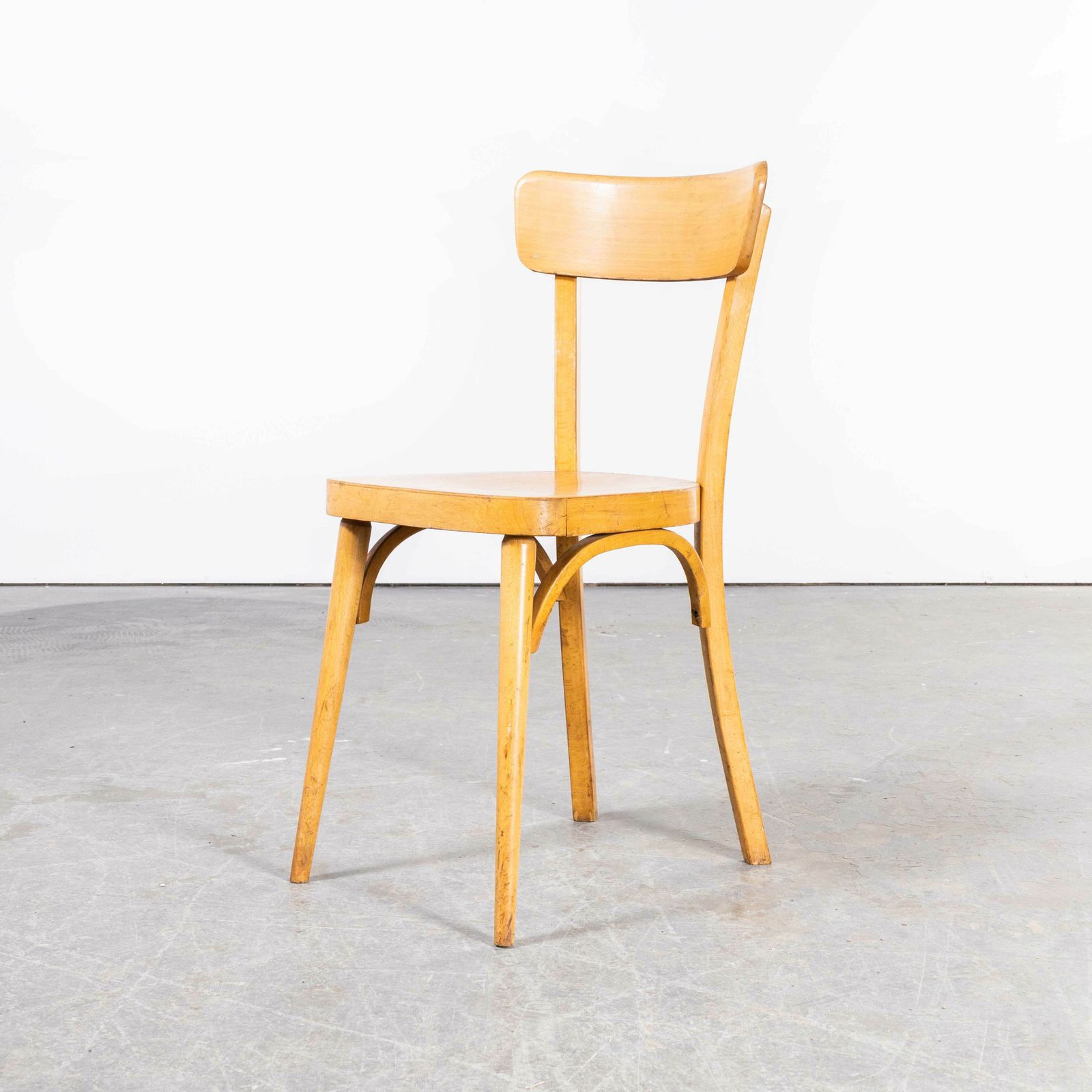 1950’s French Baumann Blonde Round Leg Bentwood Dining Chairs – Set Of Four photo vinterior