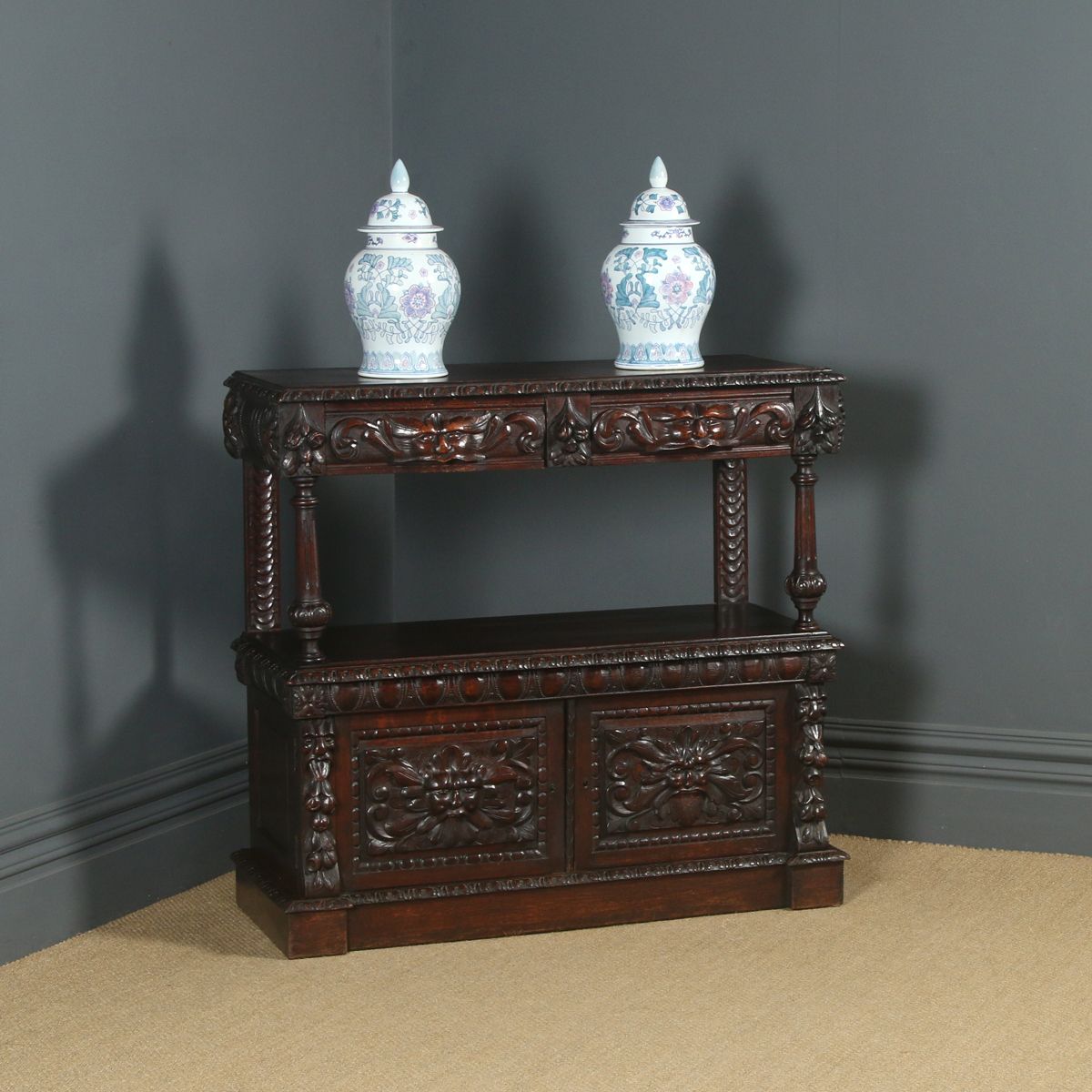 Antique English Victorian Carved Oak Green Man Buffet C1880