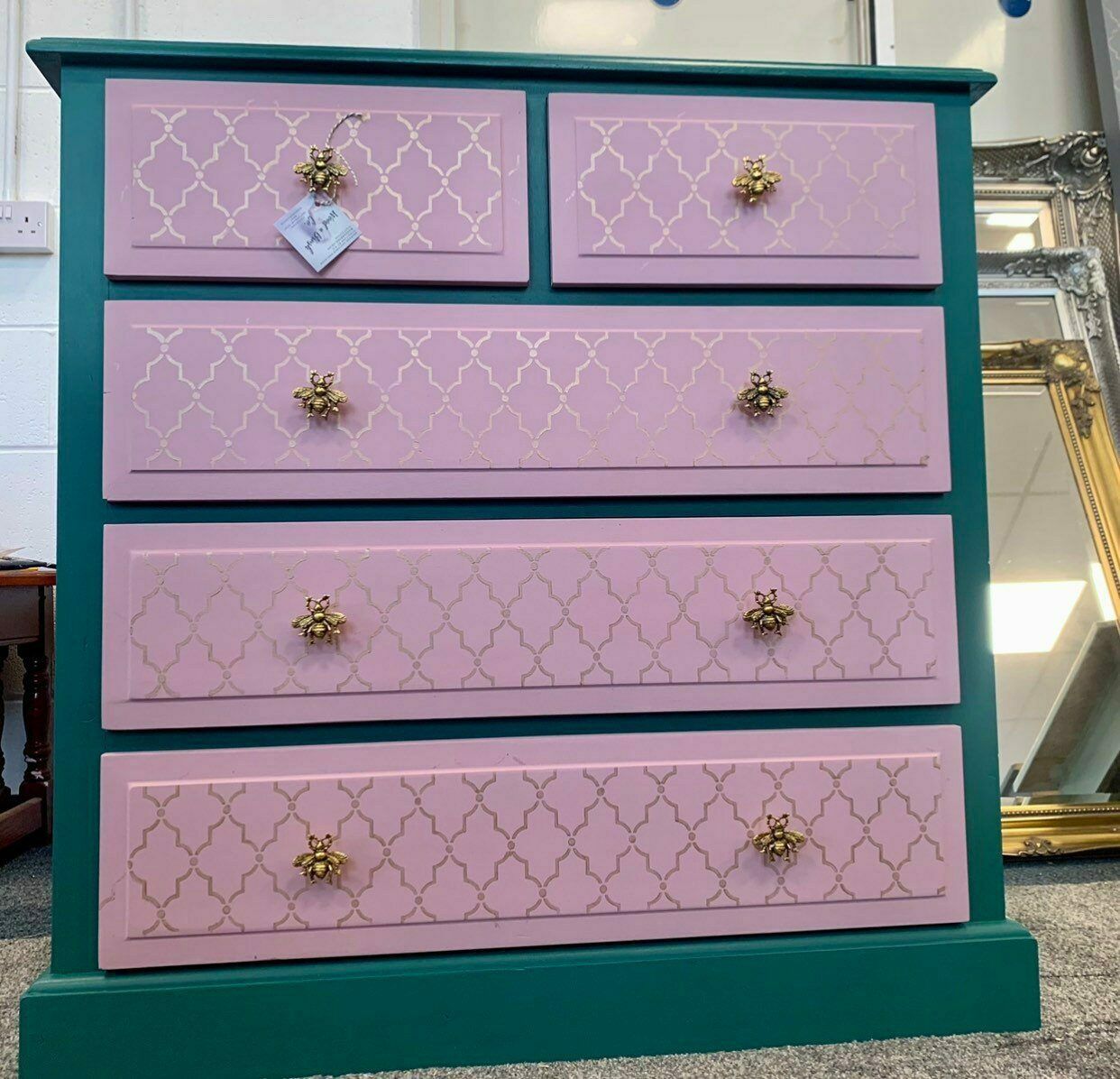 Chest Of Drawers Painted Bespoke Moroccan Geometric Bee Elephant Handles Stencilled photo furniture