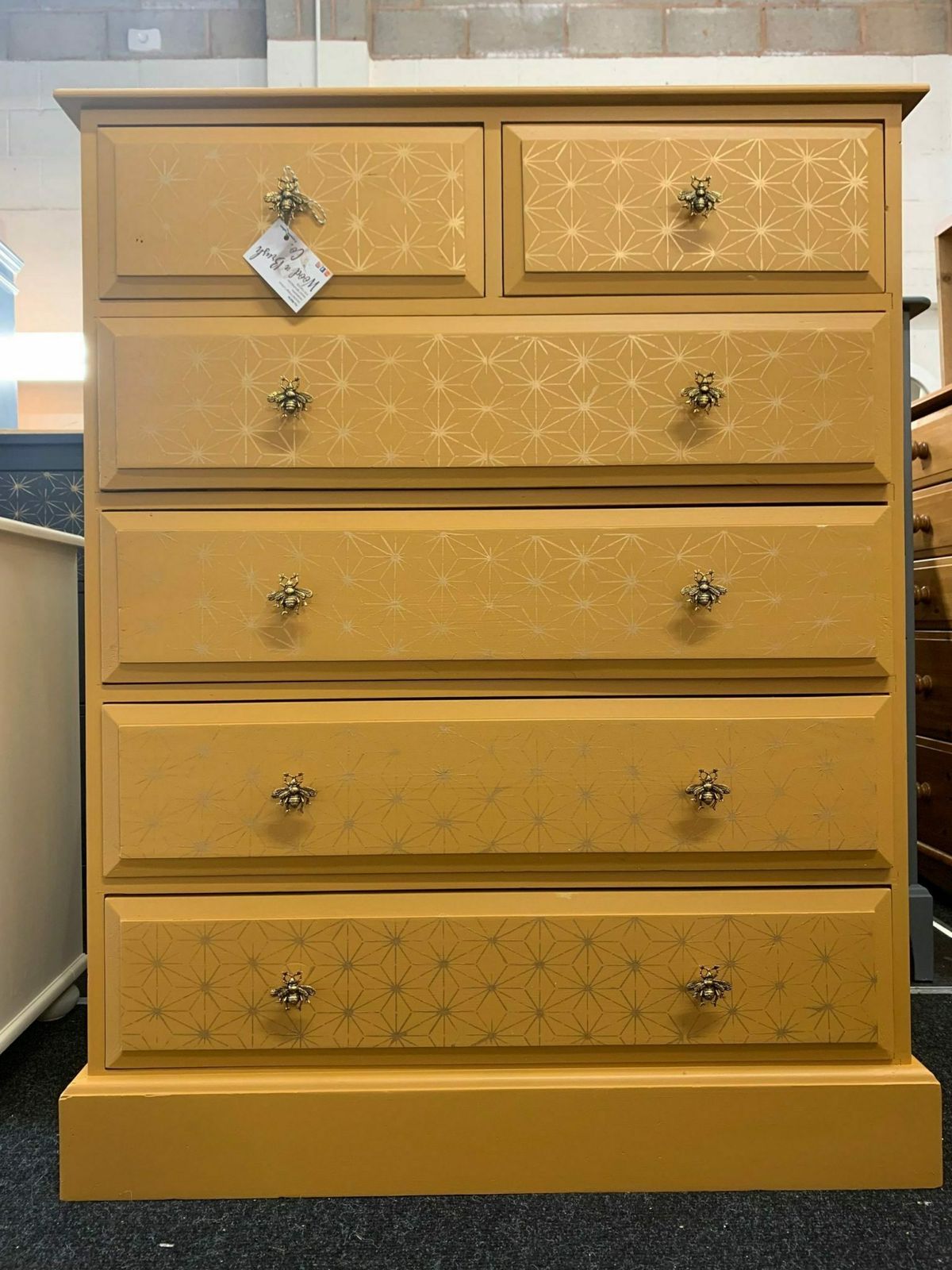 Chest Of Drawers Painted Bespoke Moroccan Geometric Bee Elephant Handles Stencilled photo for sale