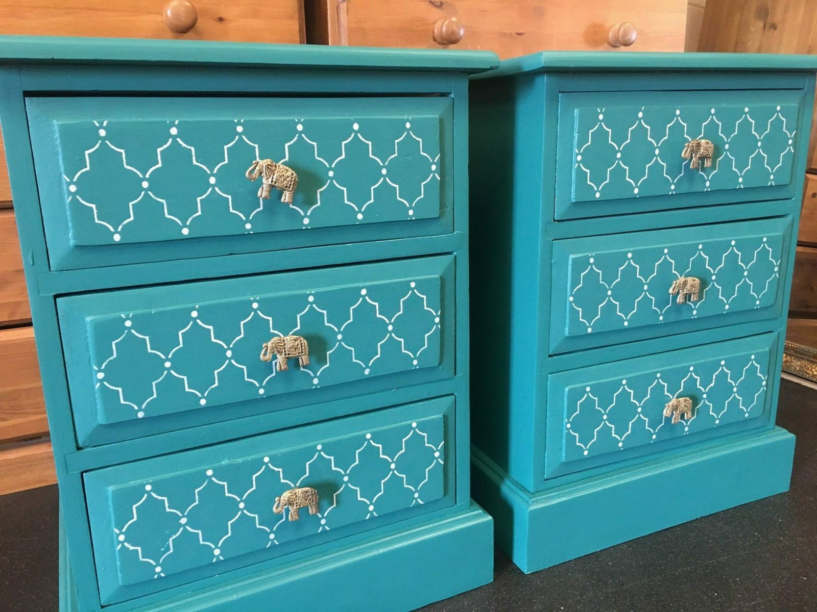 Chest Of Drawers Painted Bespoke Moroccan Geometric Bee Elephant Handles Stencilled photo Furniture