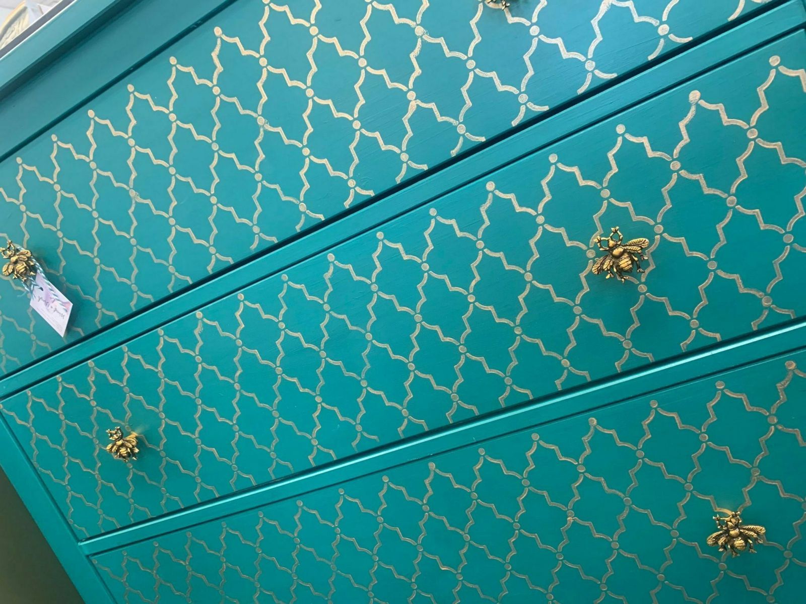 Large Chest Of Drawers Arabian Painted Bespoke Moroccan Geometric Bee Elephant Handles Stencilled photo furniture