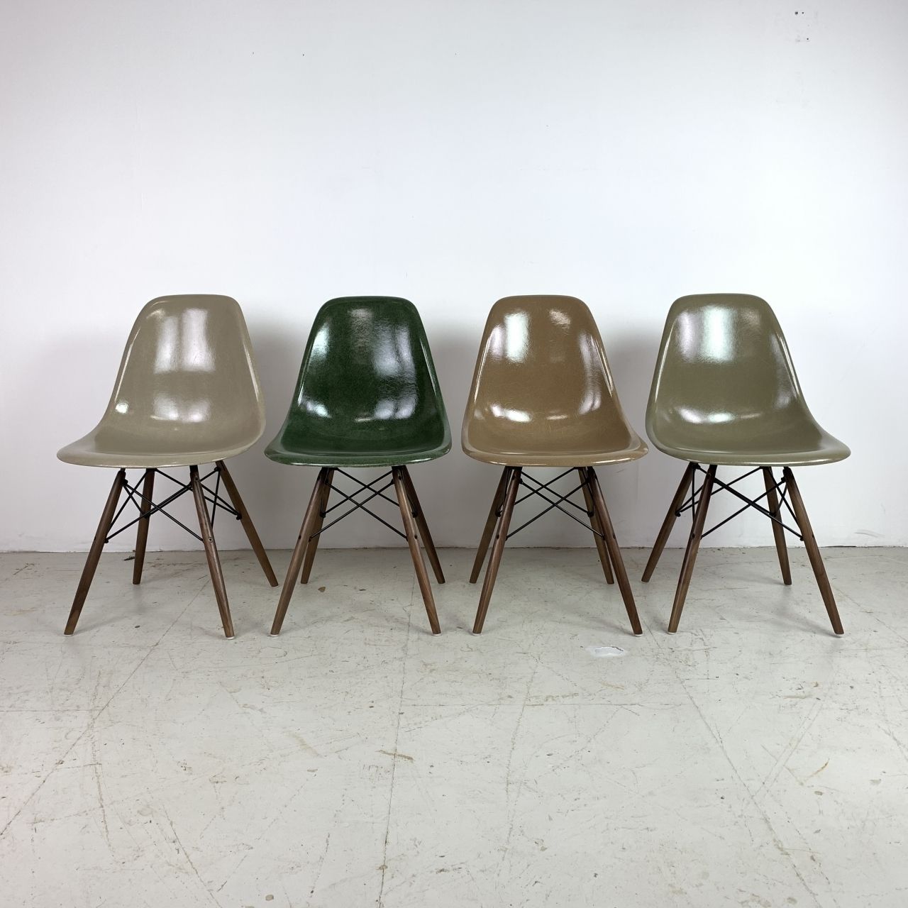 Eames Herman Miller Dsw Side Chairs In Ligh Greige, Dark Olive, Tan And Umber