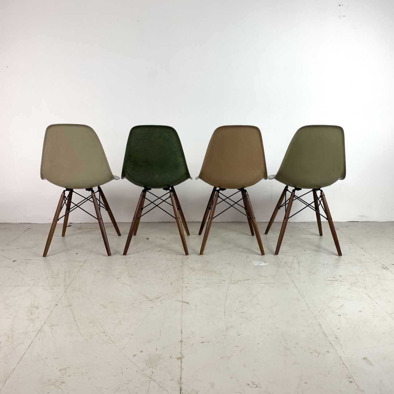 Eames Herman Miller Dsw Side Chairs In Ligh Greige, Dark Olive, Tan And Umber photo buy