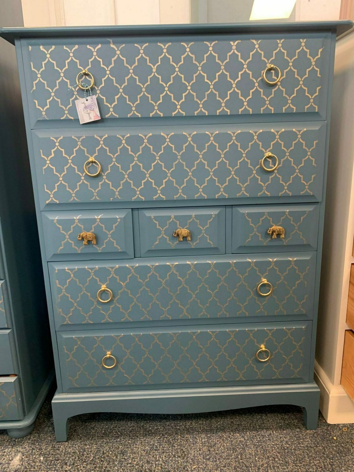 Stag Minstrel Chest Of Drawers Tall Boy Mid Century Painted Bespoke Stencilled