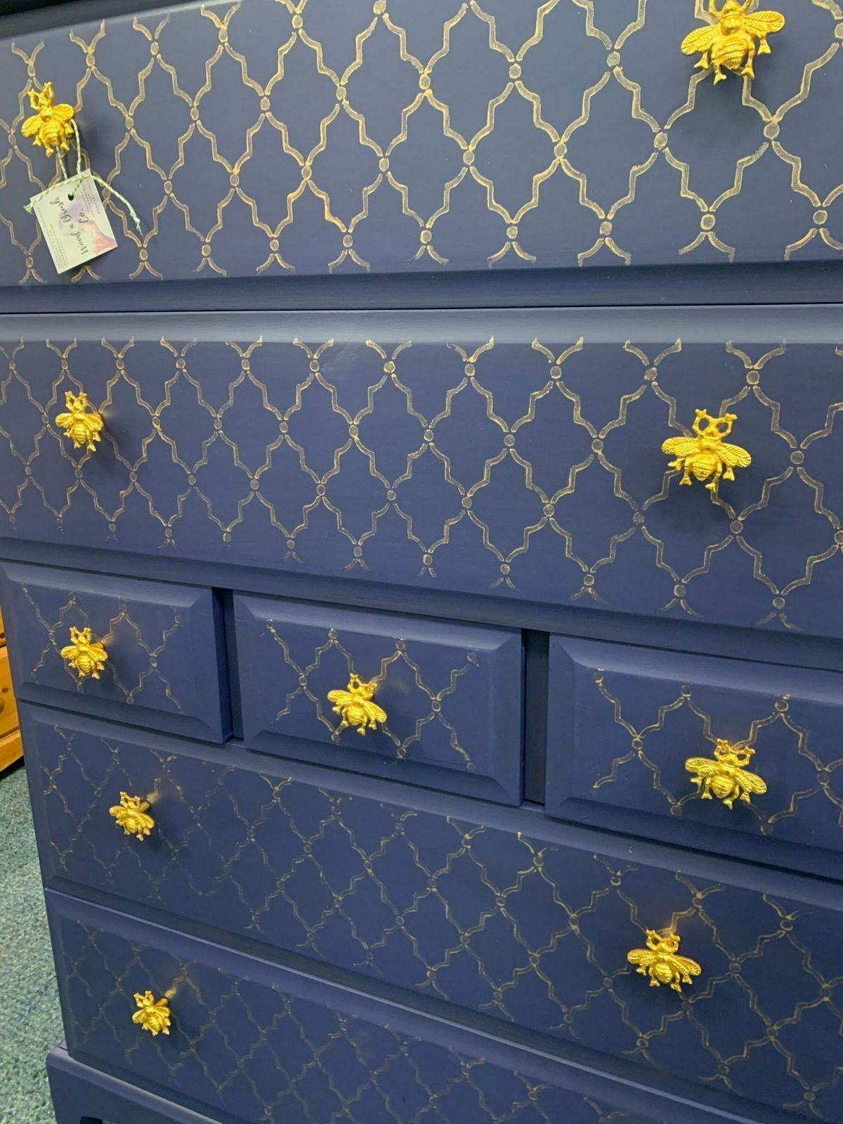 Stag Minstrel Chest Of Drawers Tall Boy Mid Century Painted Bespoke Stencilled photo for sale