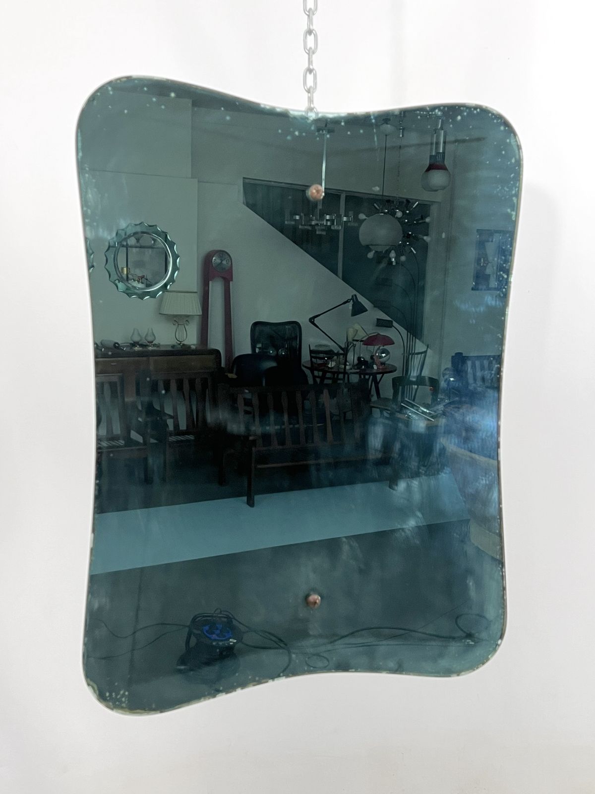 Mid Century Fontana Arte Style Green Mirror From 50s photo vintage