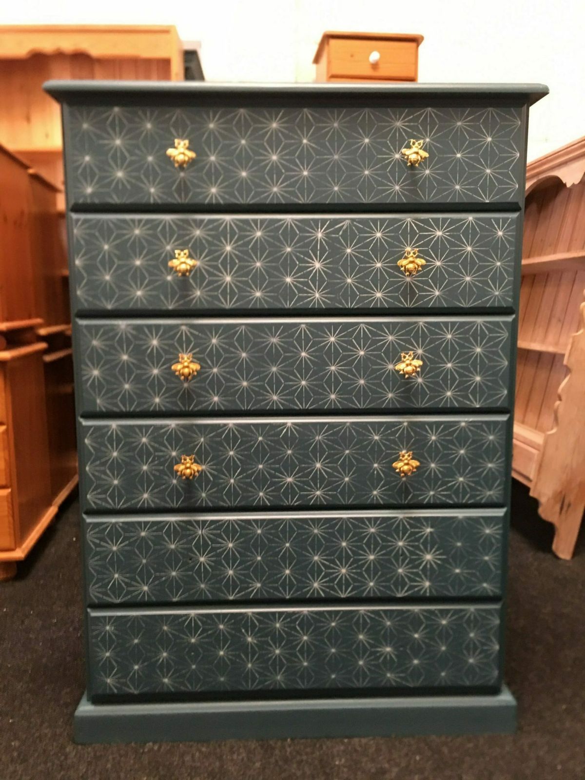 Chest Of Drawers Painted Bespoke Moroccan Geometric Bee Elephant Handles Stencilled photo 345.0