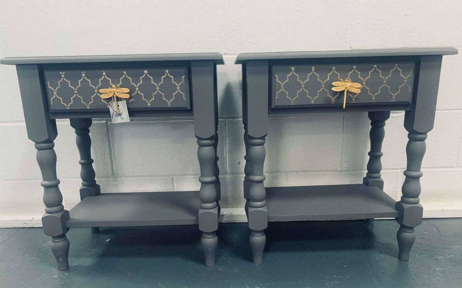 French Painted Bedside Tables Gold Moroccan