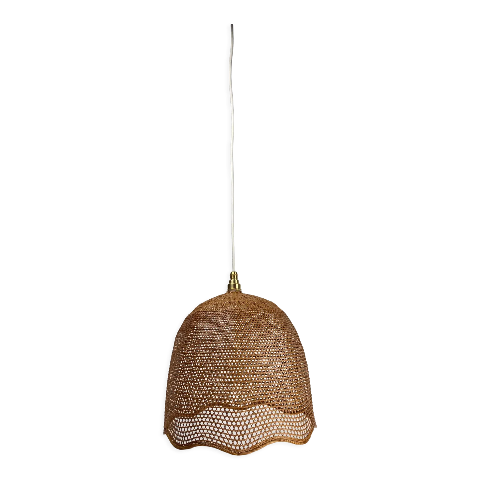 Beehive Webbing Rattan Wicker Pendant Hanging Lamp, 1930s