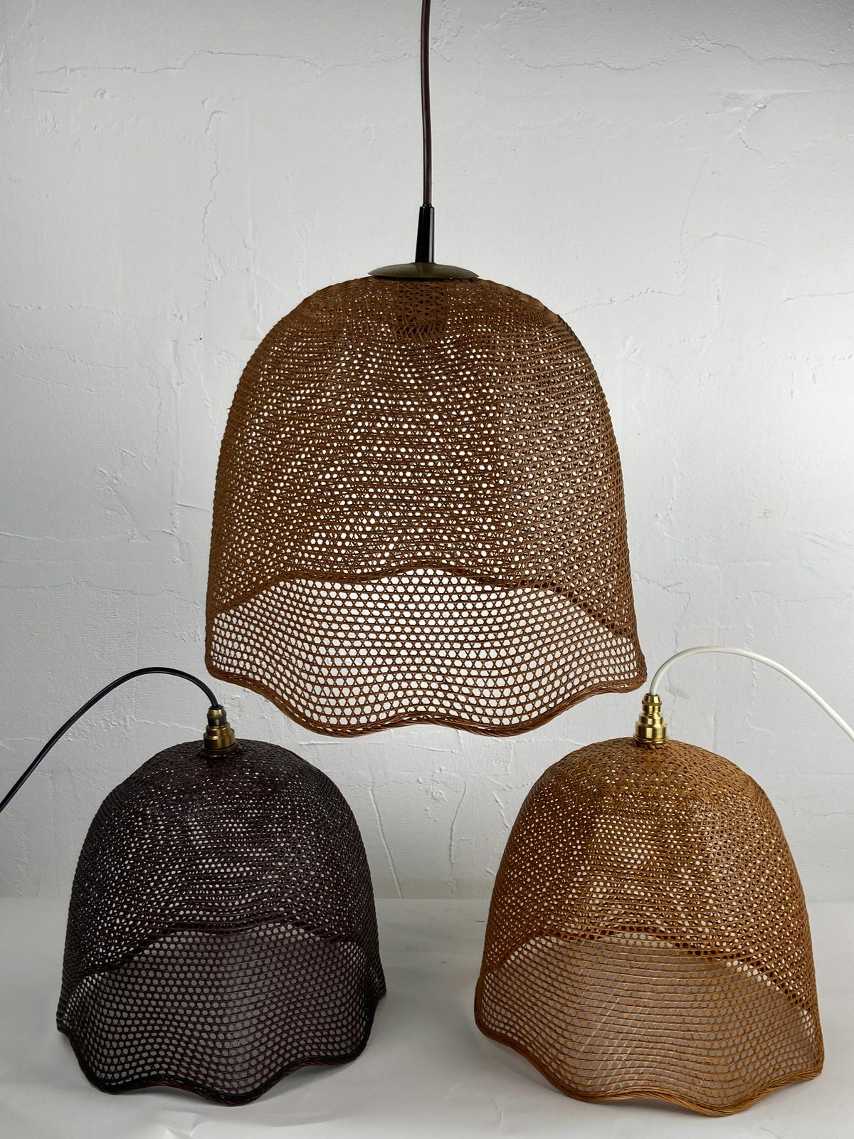 Beehive Webbing Rattan Wicker Pendant Hanging Lamp, 1930s photo Lighting