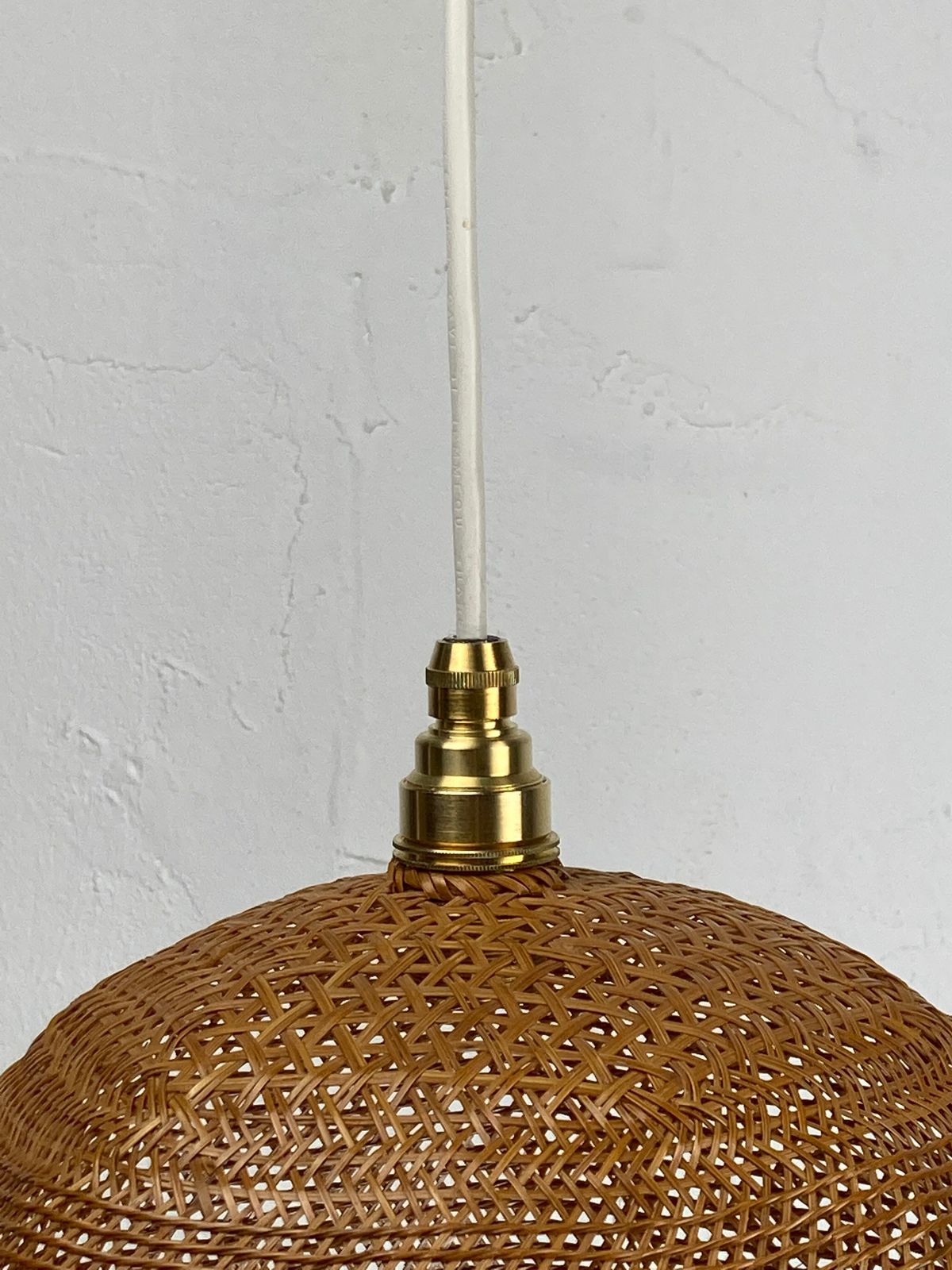 Beehive Webbing Rattan Wicker Pendant Hanging Lamp, 1930s photo vintage