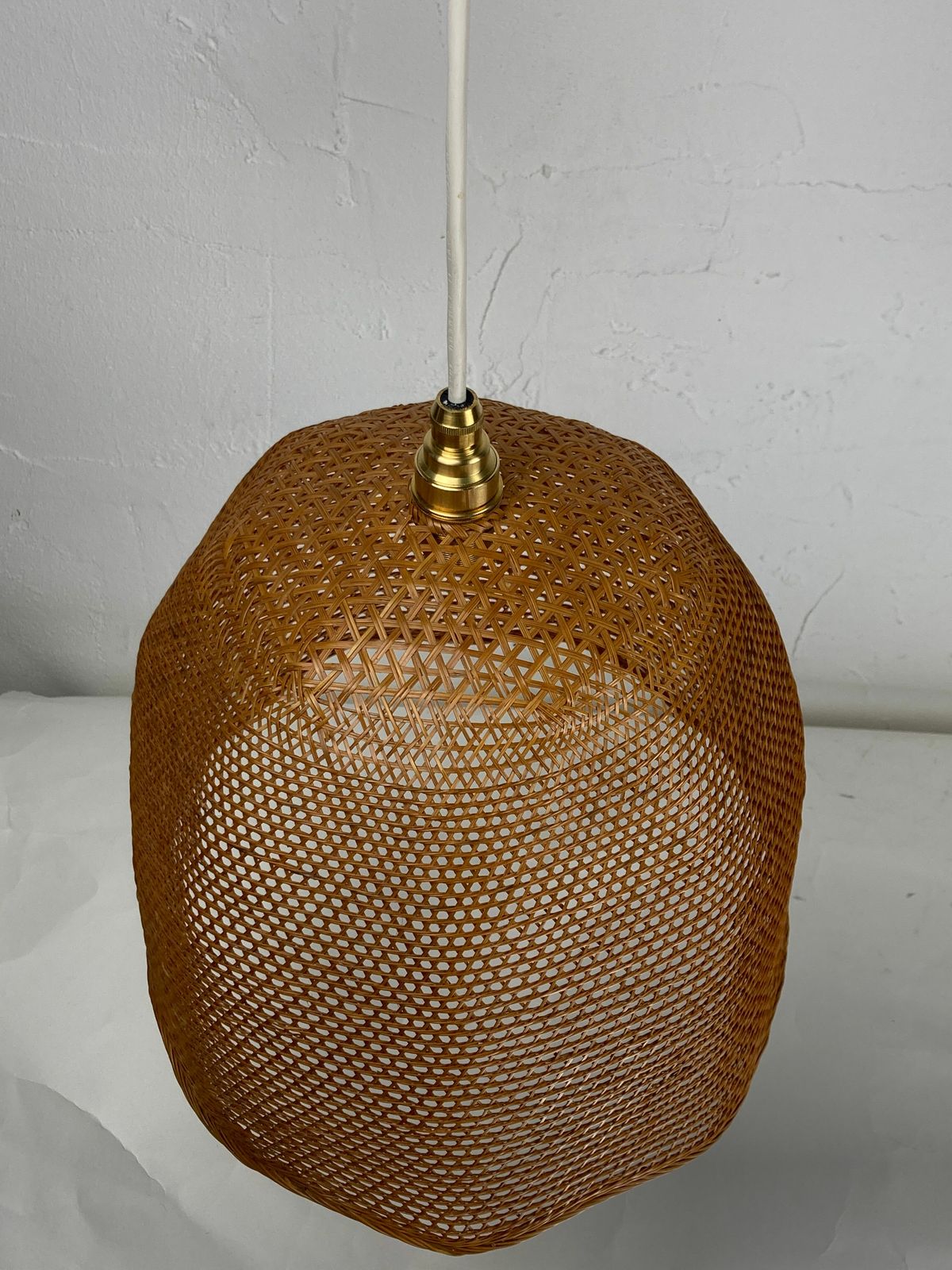 photo for sale Beehive Webbing Rattan Wicker Pendant Hanging Lamp, 1930s