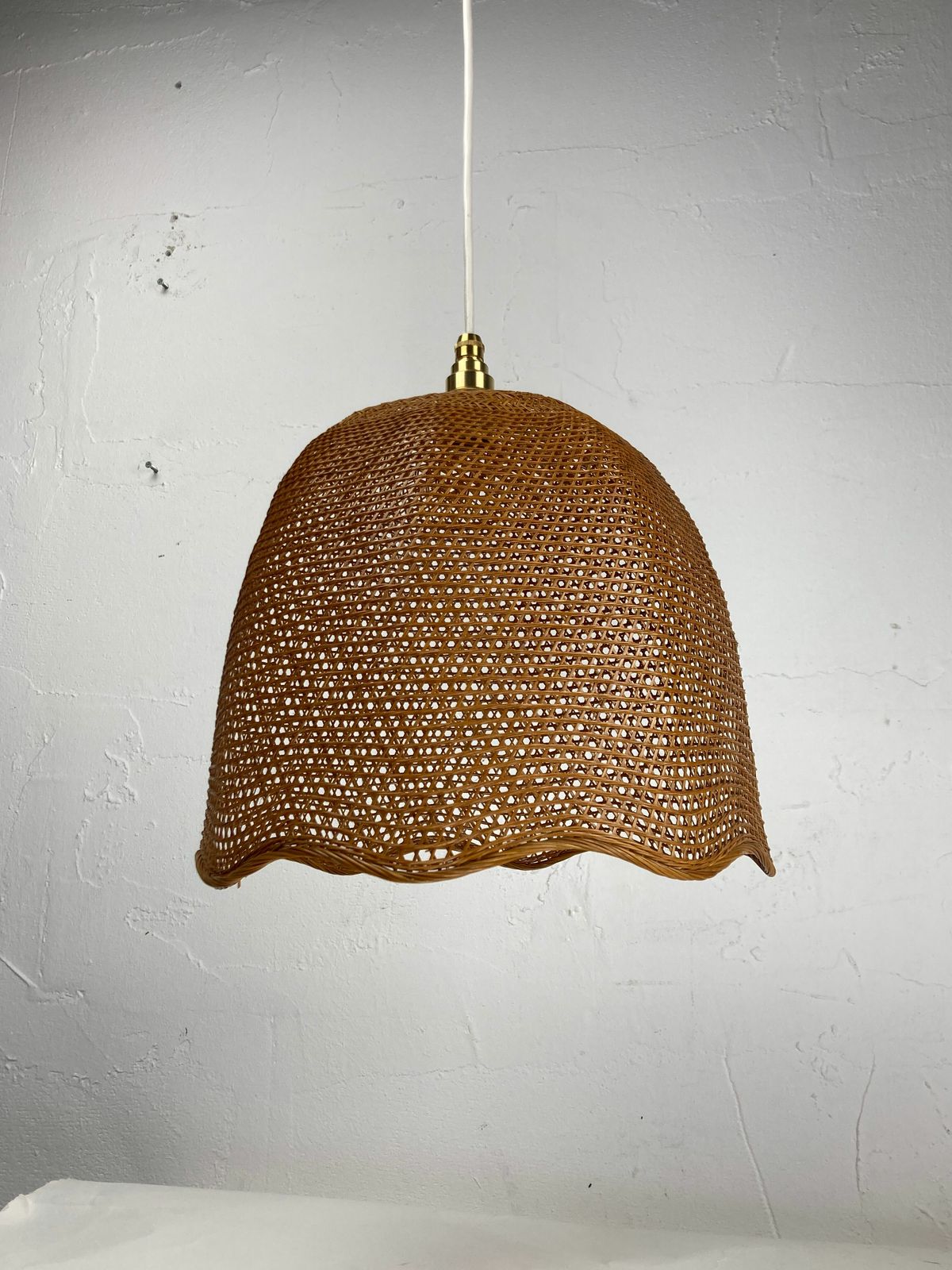 433.68 Beehive Webbing Rattan Wicker Pendant Hanging Lamp, 1930s photo